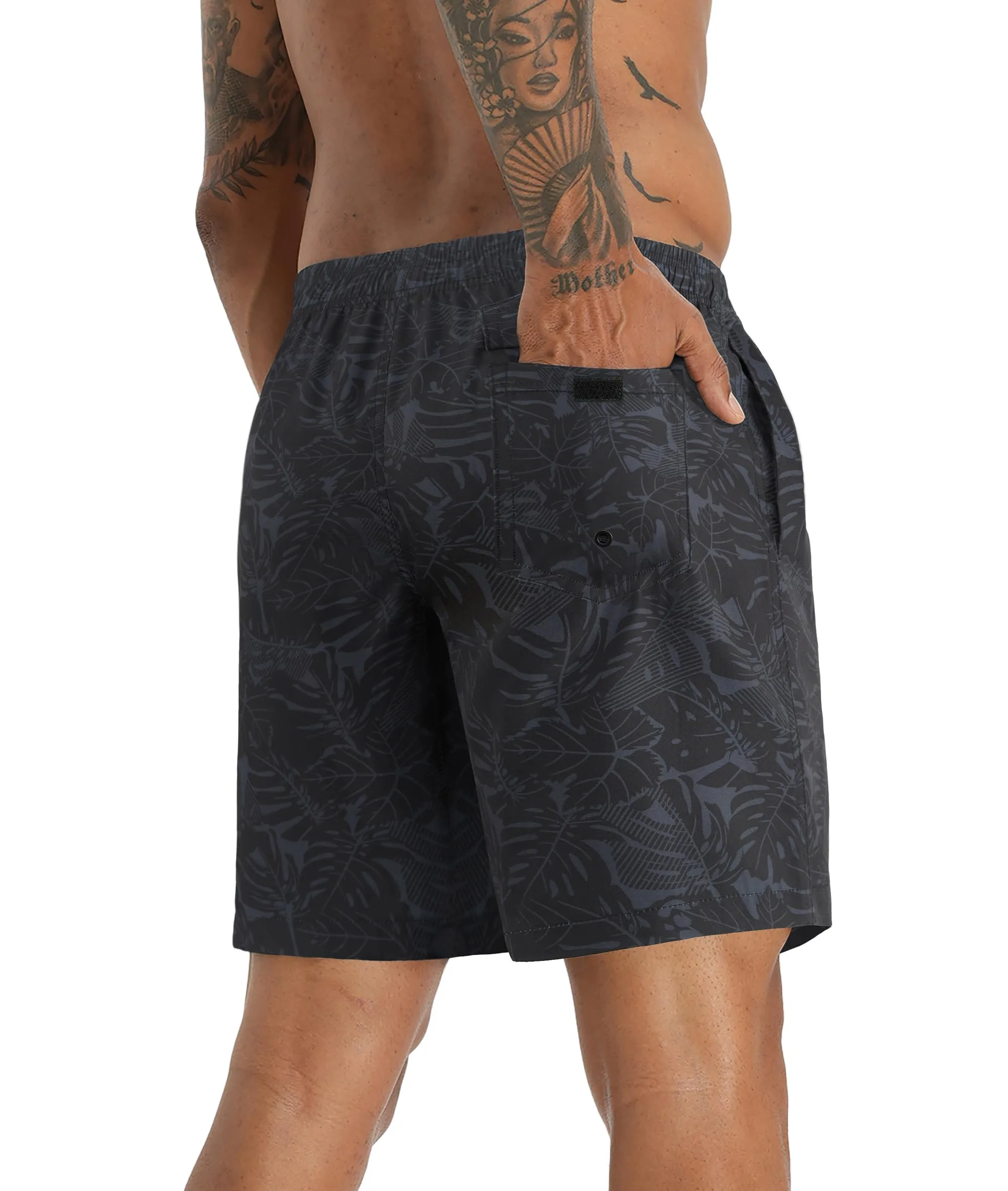 APTRO Pantaloncini da bagno da uomo con fodera a compressione, 17,8 cm, Foglia Nero, XL - immagine 3