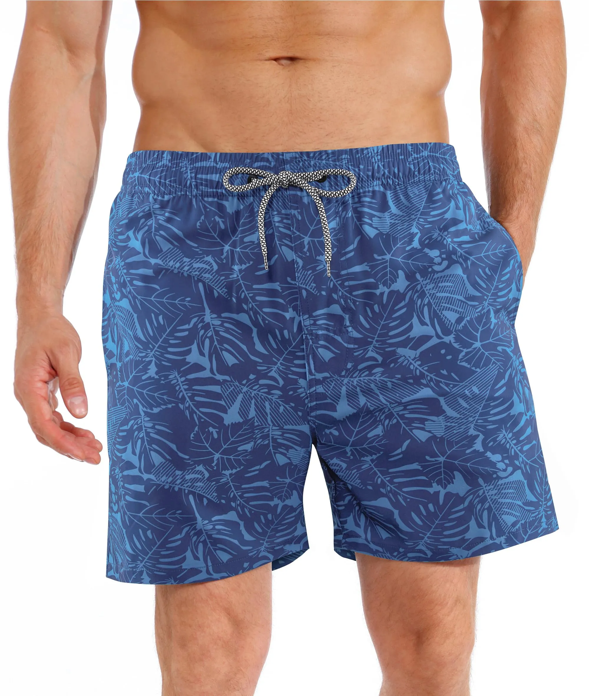 APTRO Pantaloncini da bagno da uomo con fodera a compressione, 17,8 cm, Foglia Blu, XXL - immagine 7