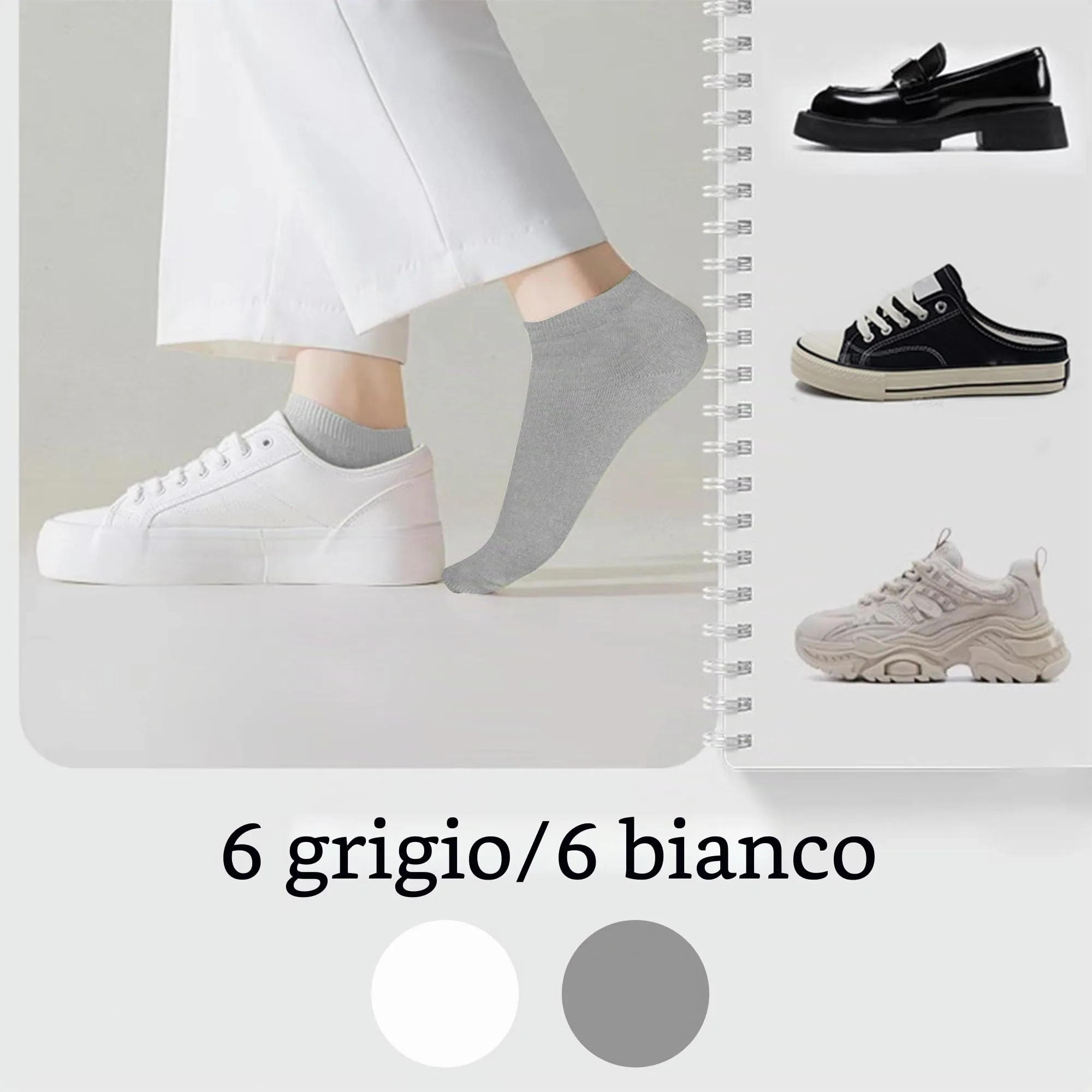Lakpoau Calzini Corti Sportivi in Cotone per Uomo e Donna, 12 Paia, Bianco e Grigio - immagine 6