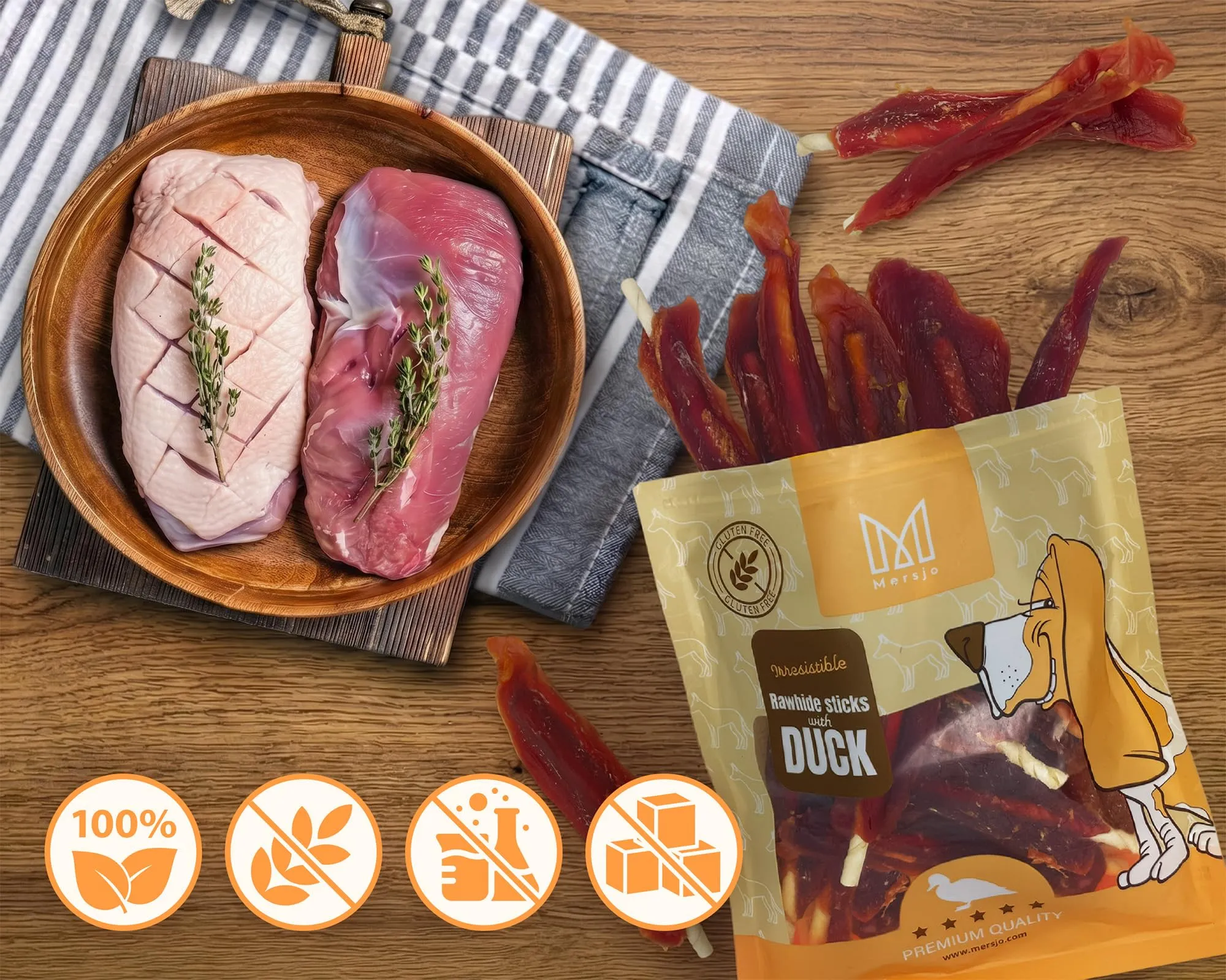 MERSJO Entenkausticks per cani, 2x500g, 61% anatra, 16-18 cm, senza glutine - immagine 3