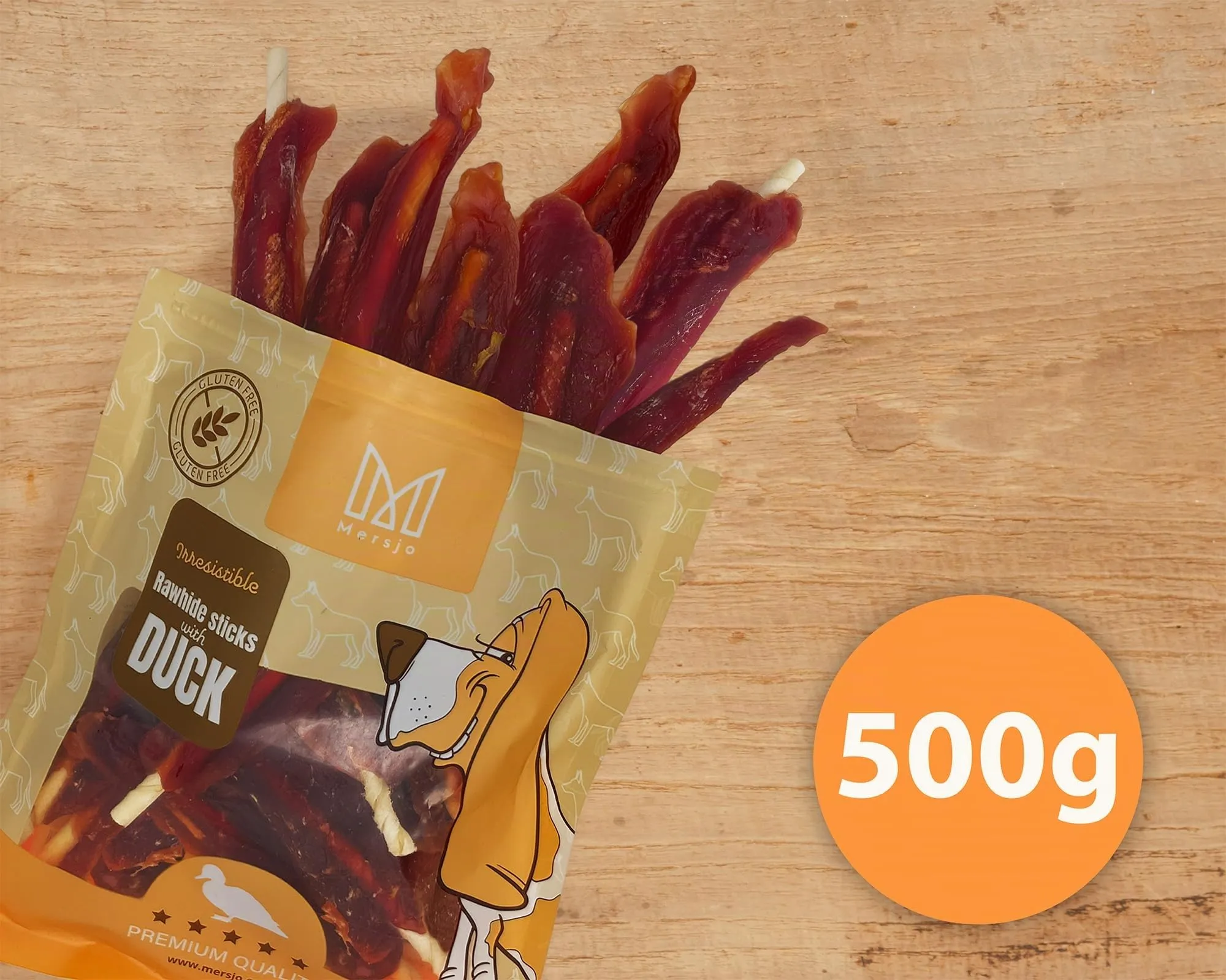 MERSJO Entenkausticks per cani, 2x500g, 61% anatra, 16-18 cm, senza glutine - immagine 5
