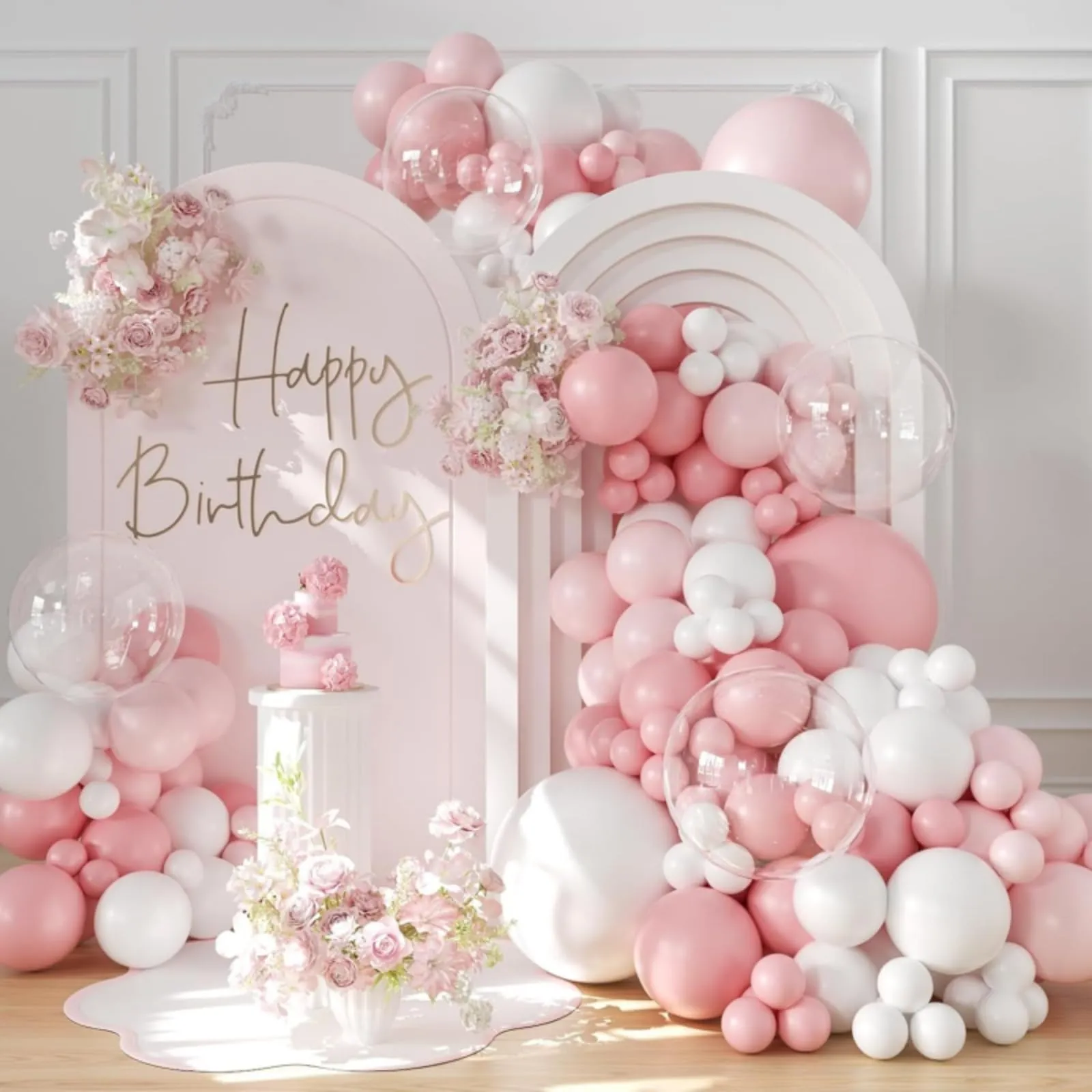 Frigg Kit Arco Ghirlanda Palloncini Bianchi, Rosa e Trasparenti - 108 Pezzi - immagine 1