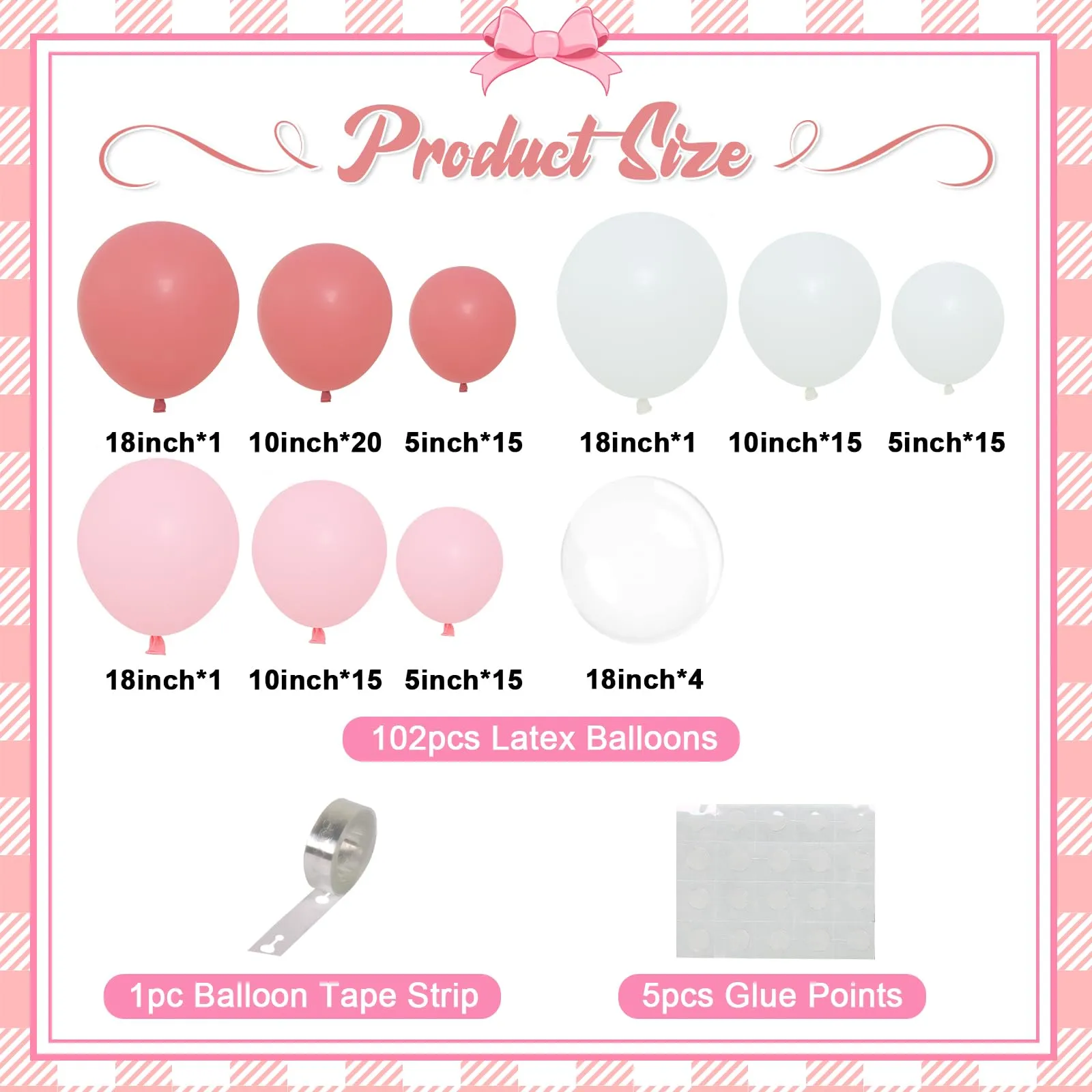 Frigg Kit Arco Ghirlanda Palloncini Bianchi, Rosa e Trasparenti - 108 Pezzi - immagine 2