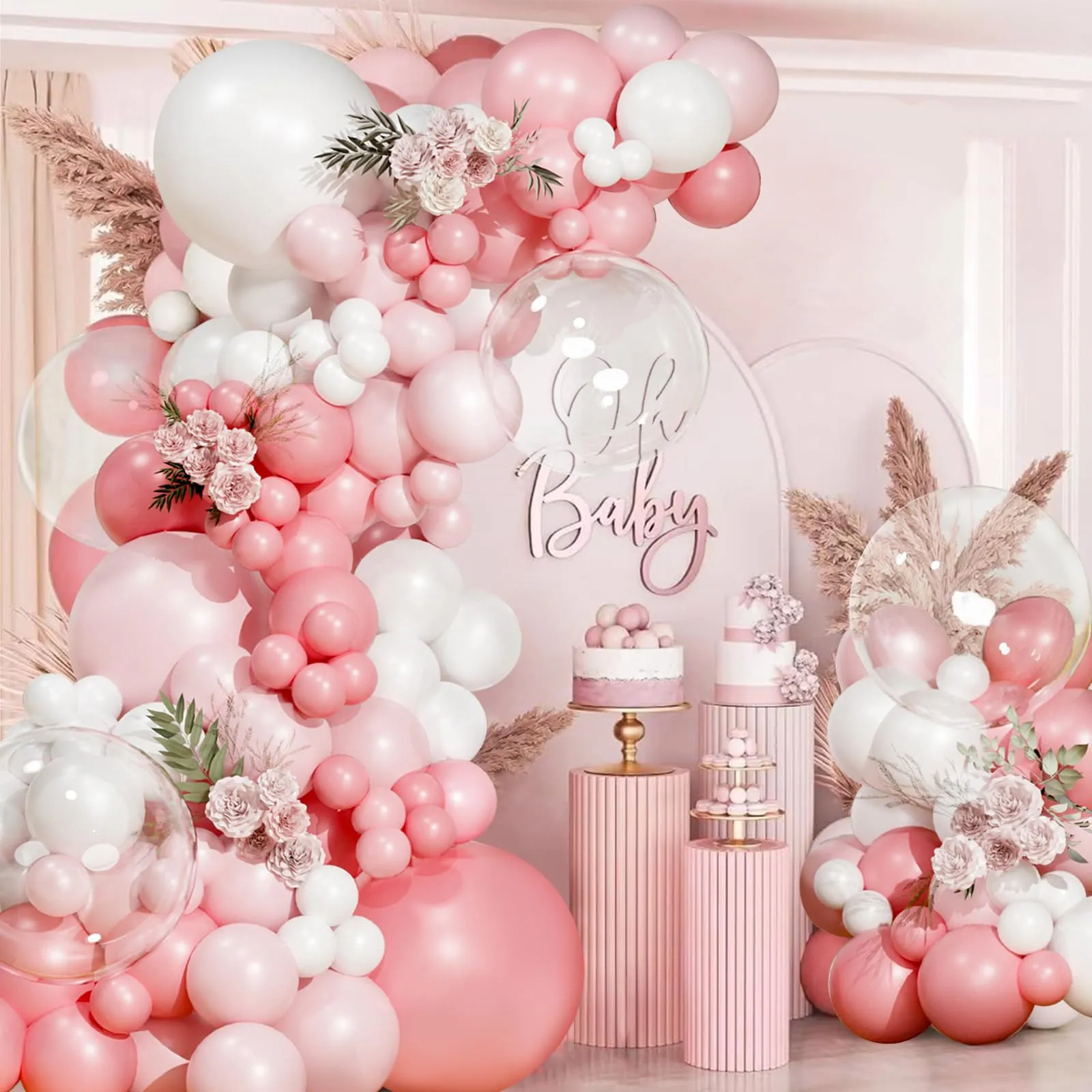Frigg Kit Arco Ghirlanda Palloncini Bianchi, Rosa e Trasparenti - 108 Pezzi - immagine 3