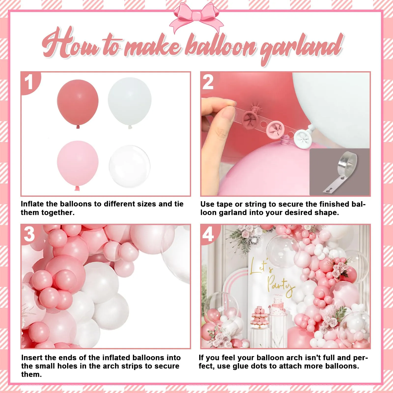 Frigg Kit Arco Ghirlanda Palloncini Bianchi, Rosa e Trasparenti - 108 Pezzi - immagine 5