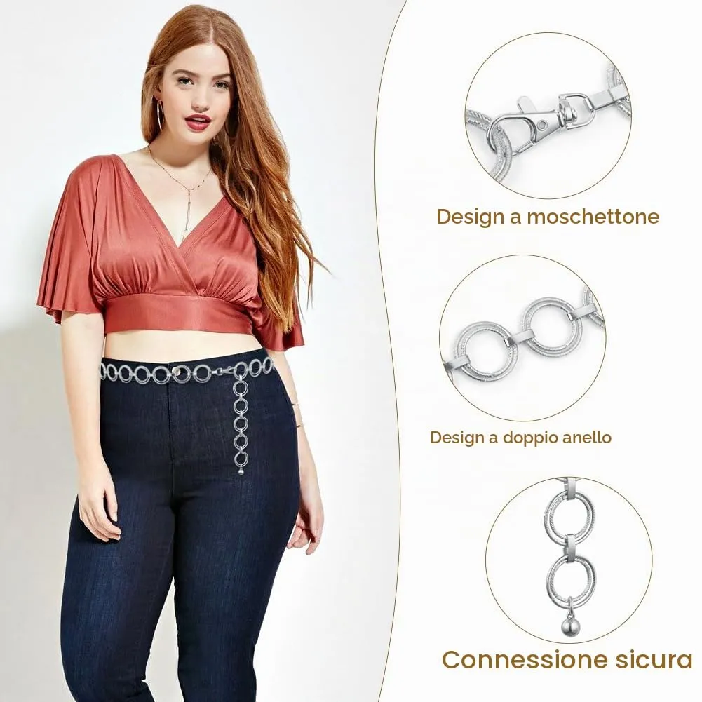 Alaoo Cintura Gioiello Donna in Metallo, Argento, 135cm x 28mm - immagine 3