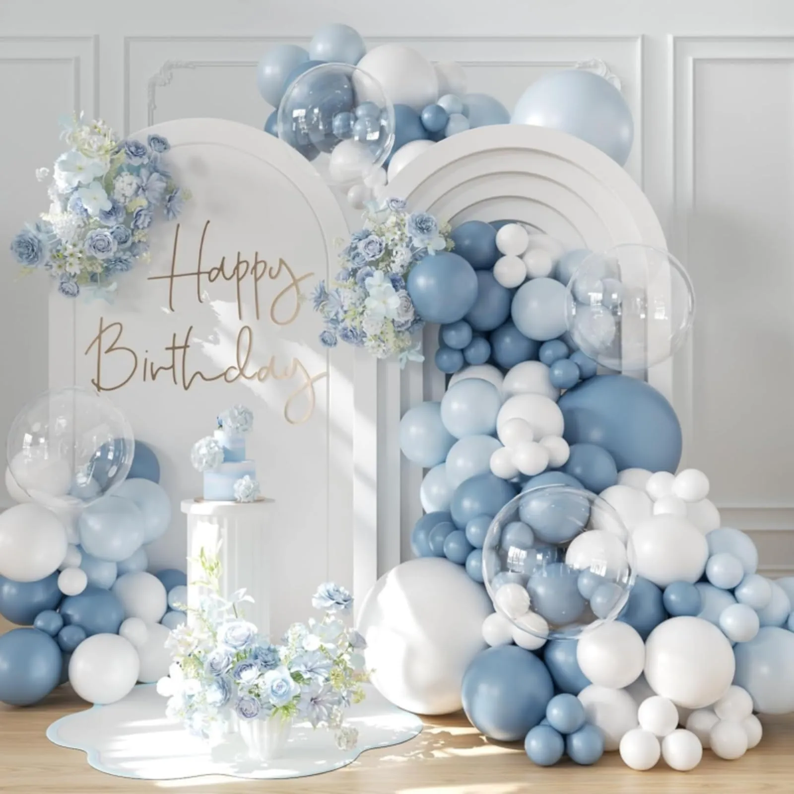 Frigg Kit Arco per Palloncini Bianchi e Azzurri, 113 Pezzi - immagine 1