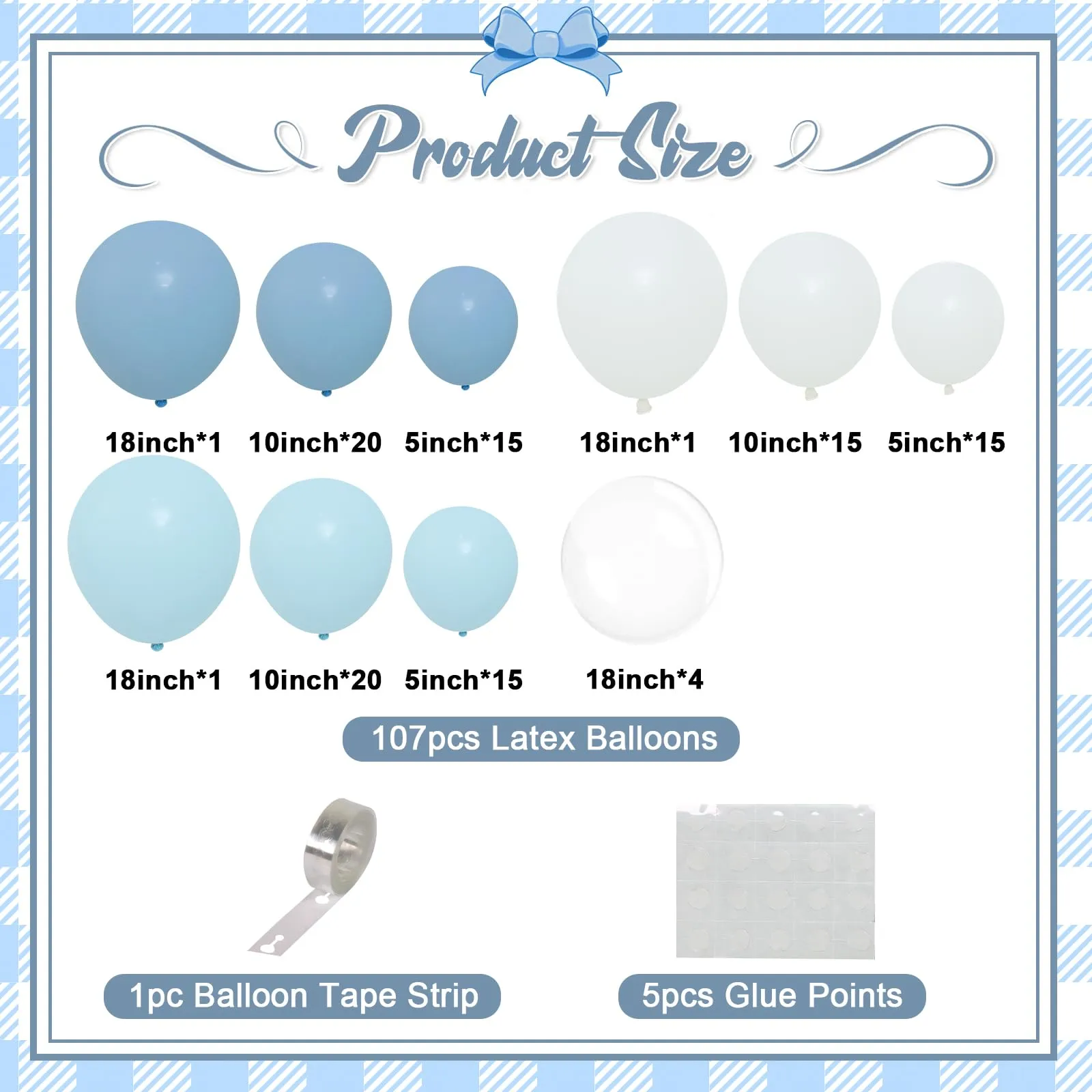 Frigg Kit Arco per Palloncini Bianchi e Azzurri, 113 Pezzi - immagine 2