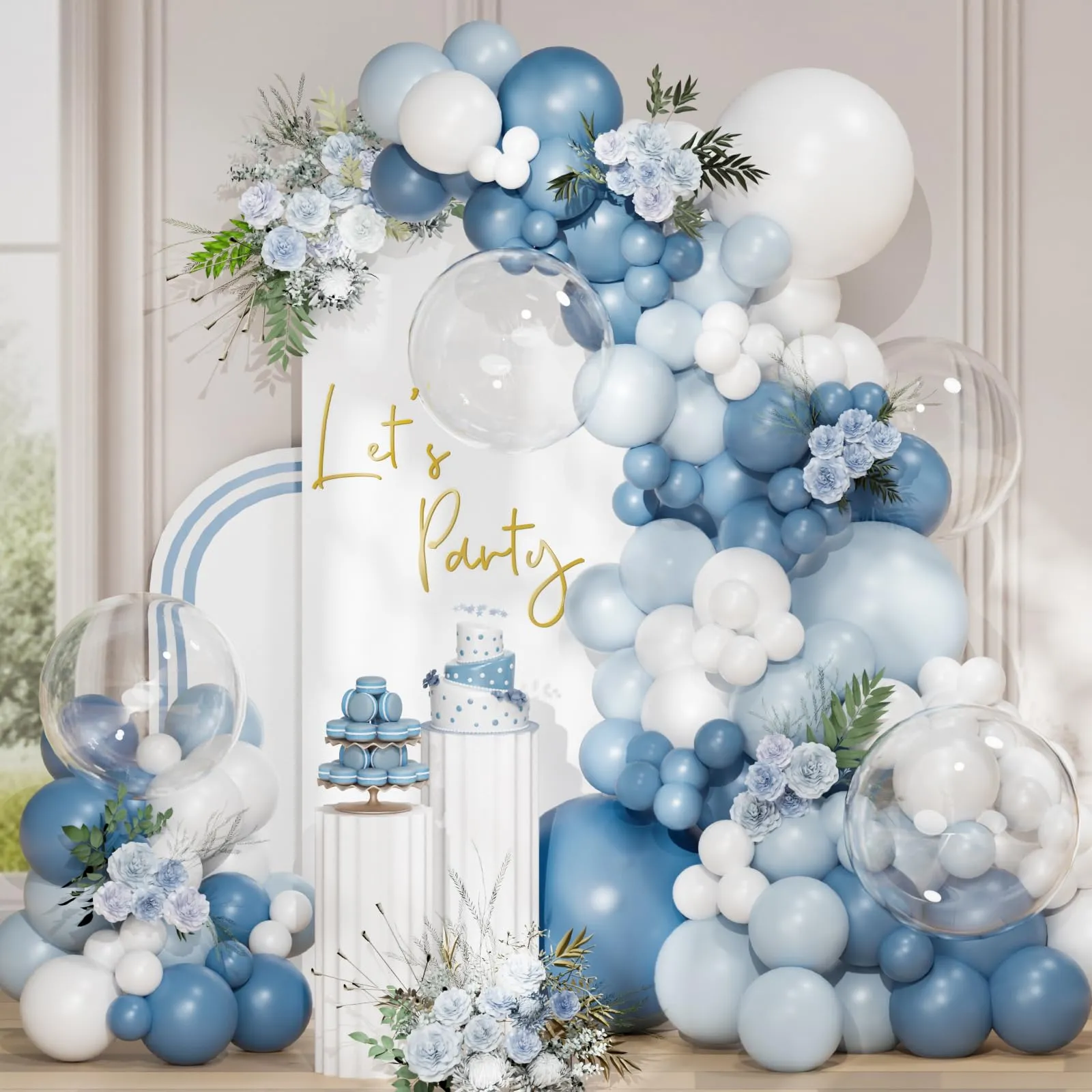 Frigg Kit Arco per Palloncini Bianchi e Azzurri, 113 Pezzi - immagine 3