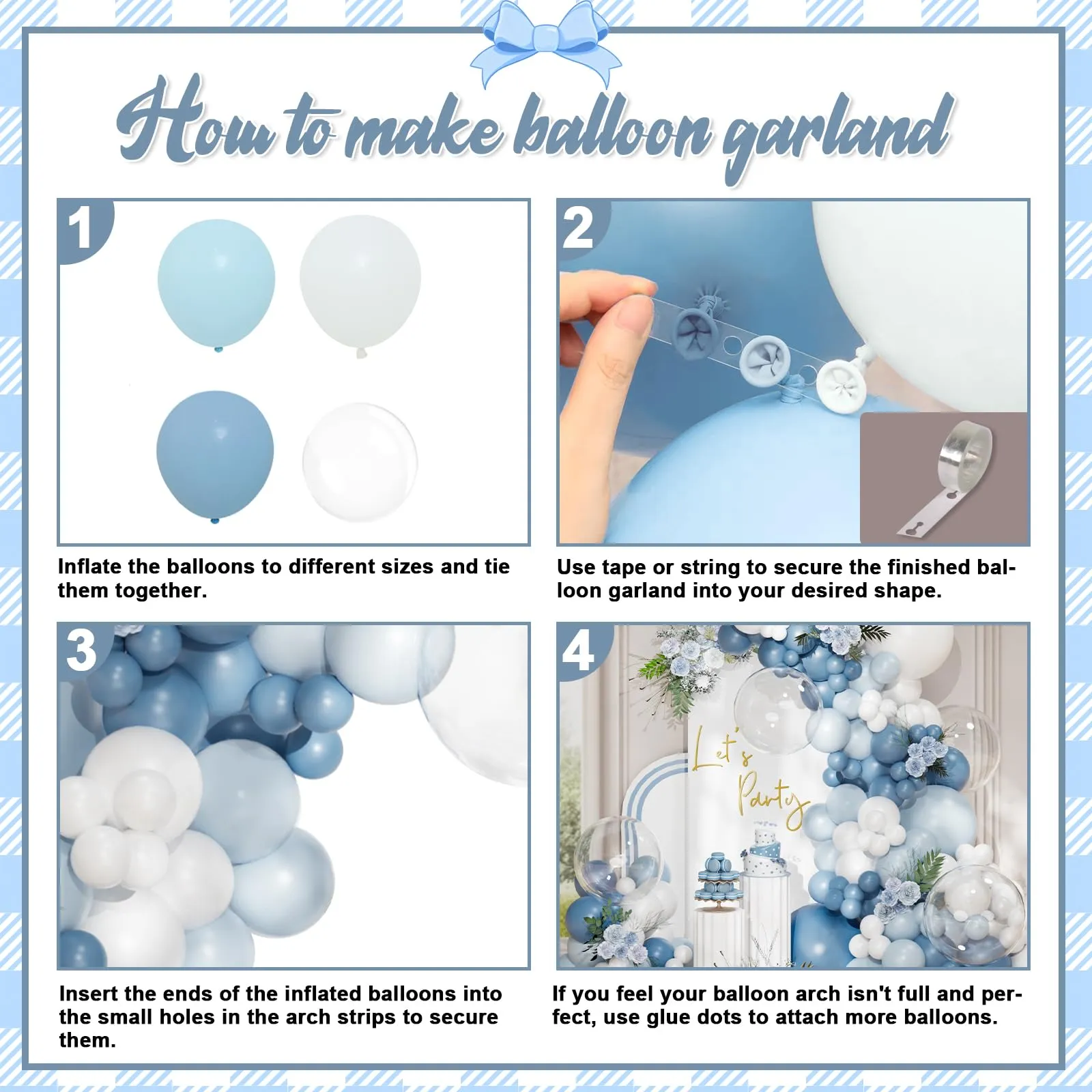 Frigg Kit Arco per Palloncini Bianchi e Azzurri, 113 Pezzi - immagine 4