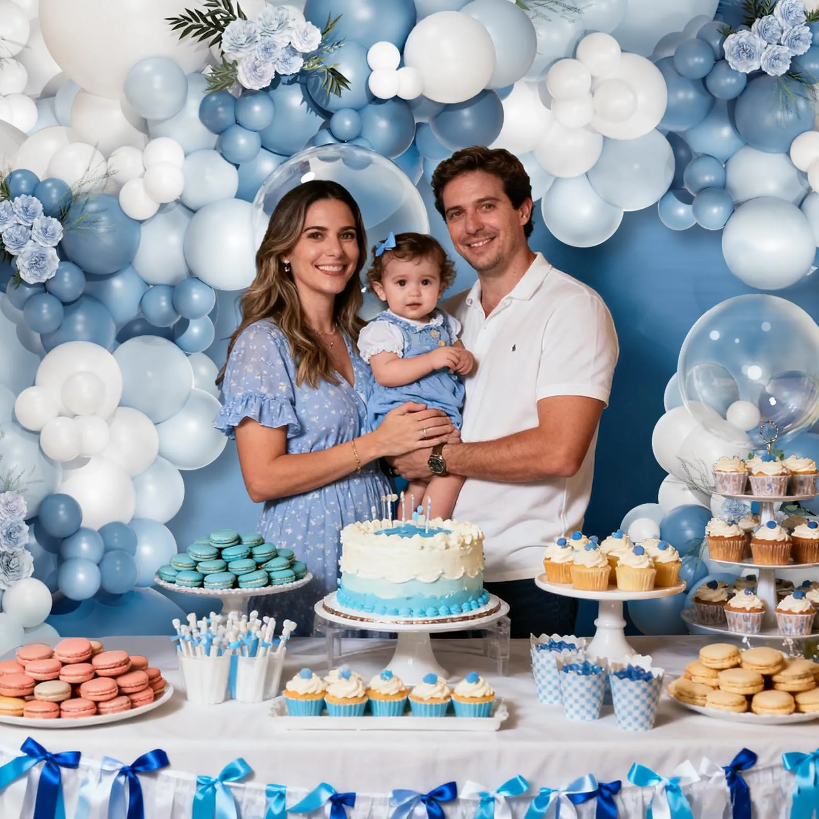 Frigg Kit Arco per Palloncini Bianchi e Azzurri, 113 Pezzi - immagine 5