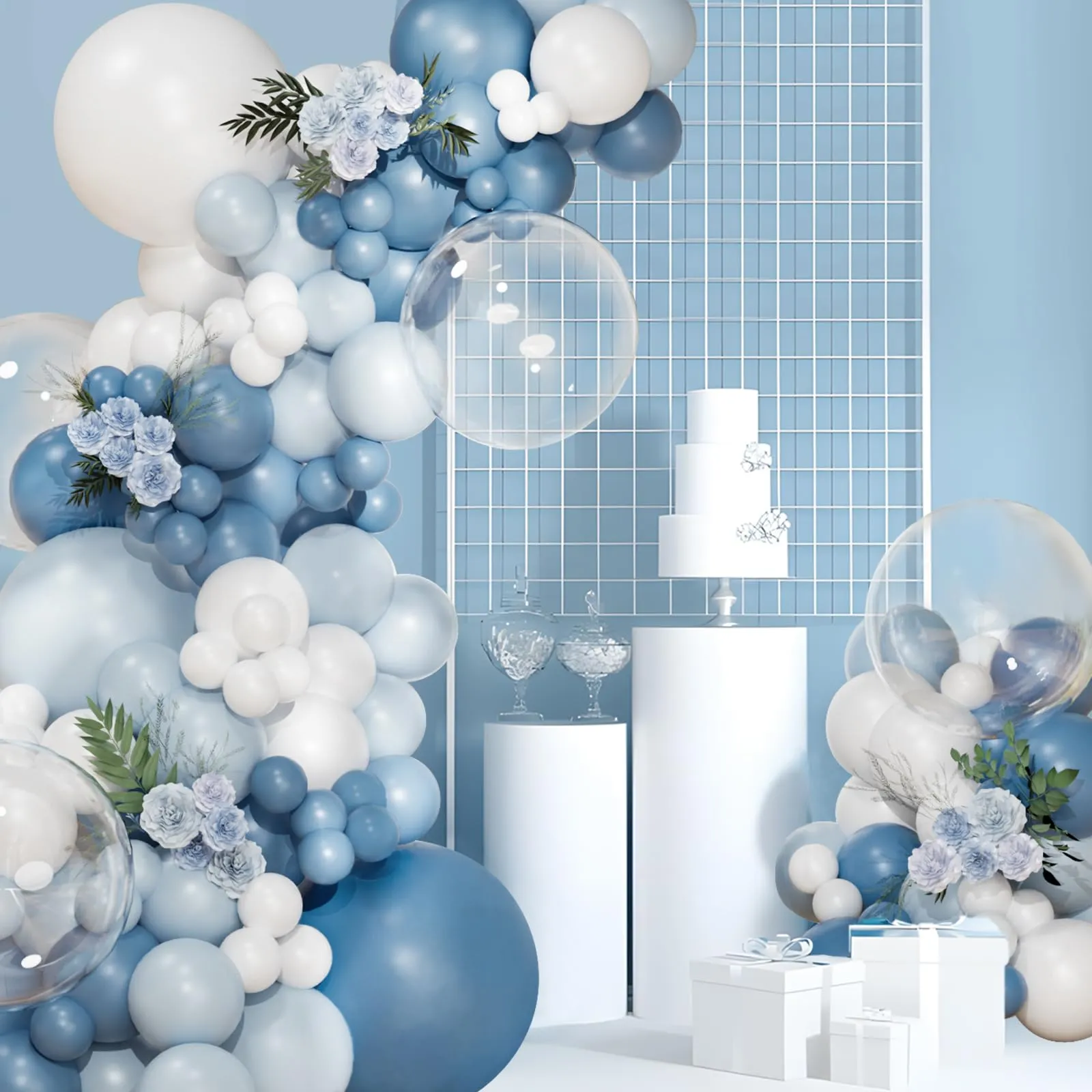 Frigg Kit Arco per Palloncini Bianchi e Azzurri, 113 Pezzi - immagine 6