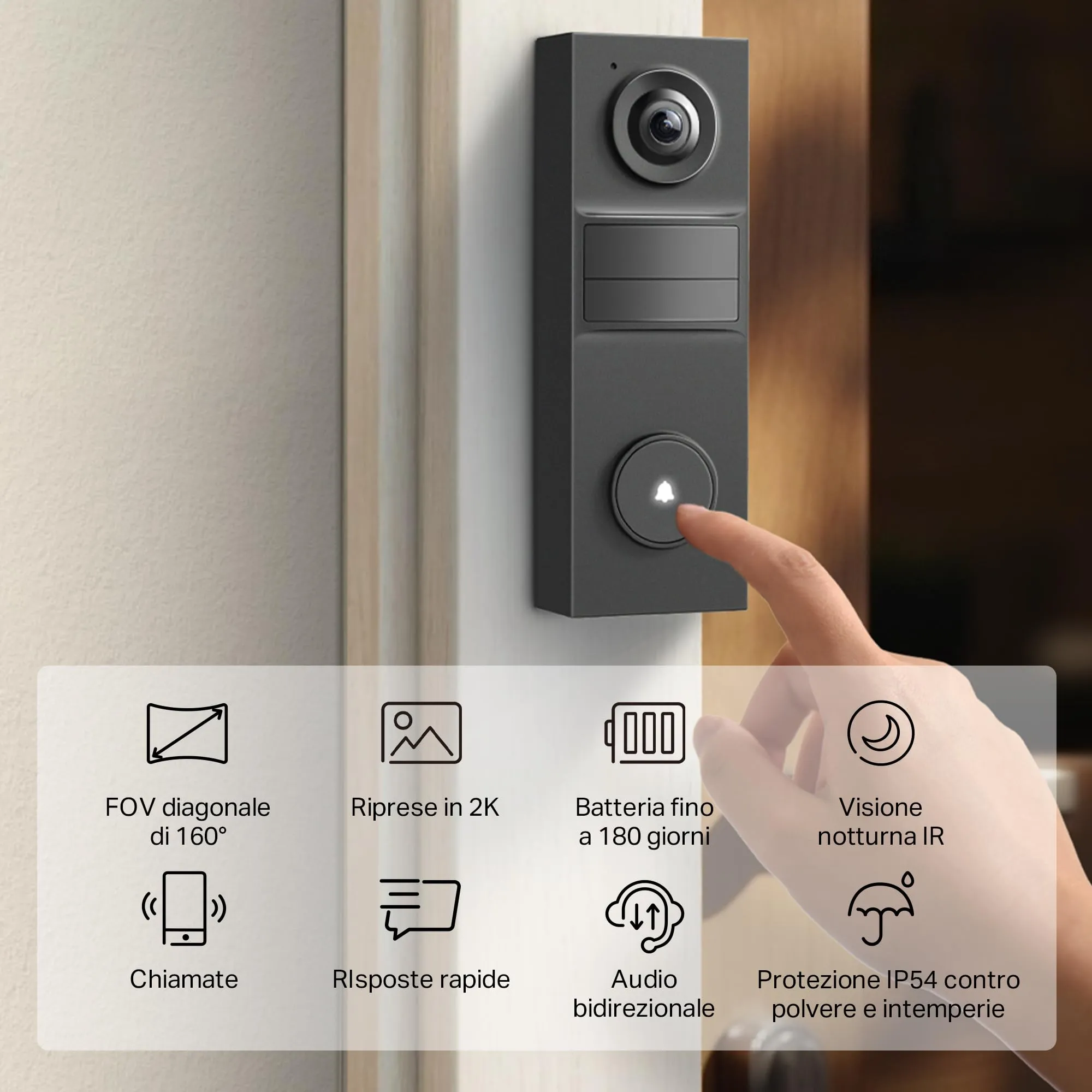 Tapo D205 Videocitofono WiFi 2K 3MP Batteria 180 Giorni Campo Visivo 160° - immagine 2