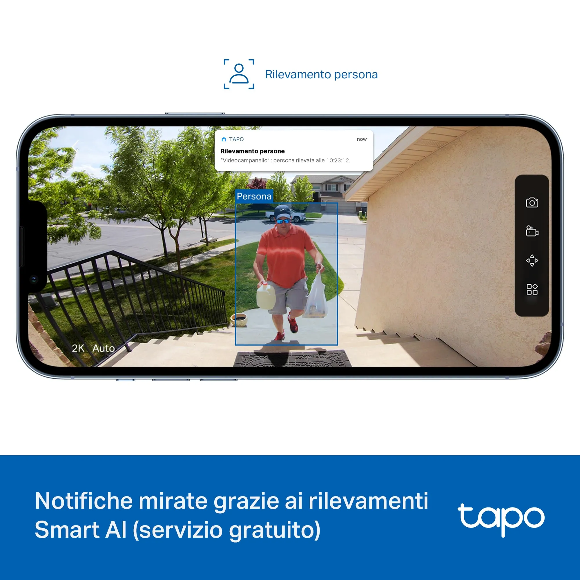 Tapo D205 Videocitofono WiFi 2K 3MP Batteria 180 Giorni Campo Visivo 160° - immagine 5