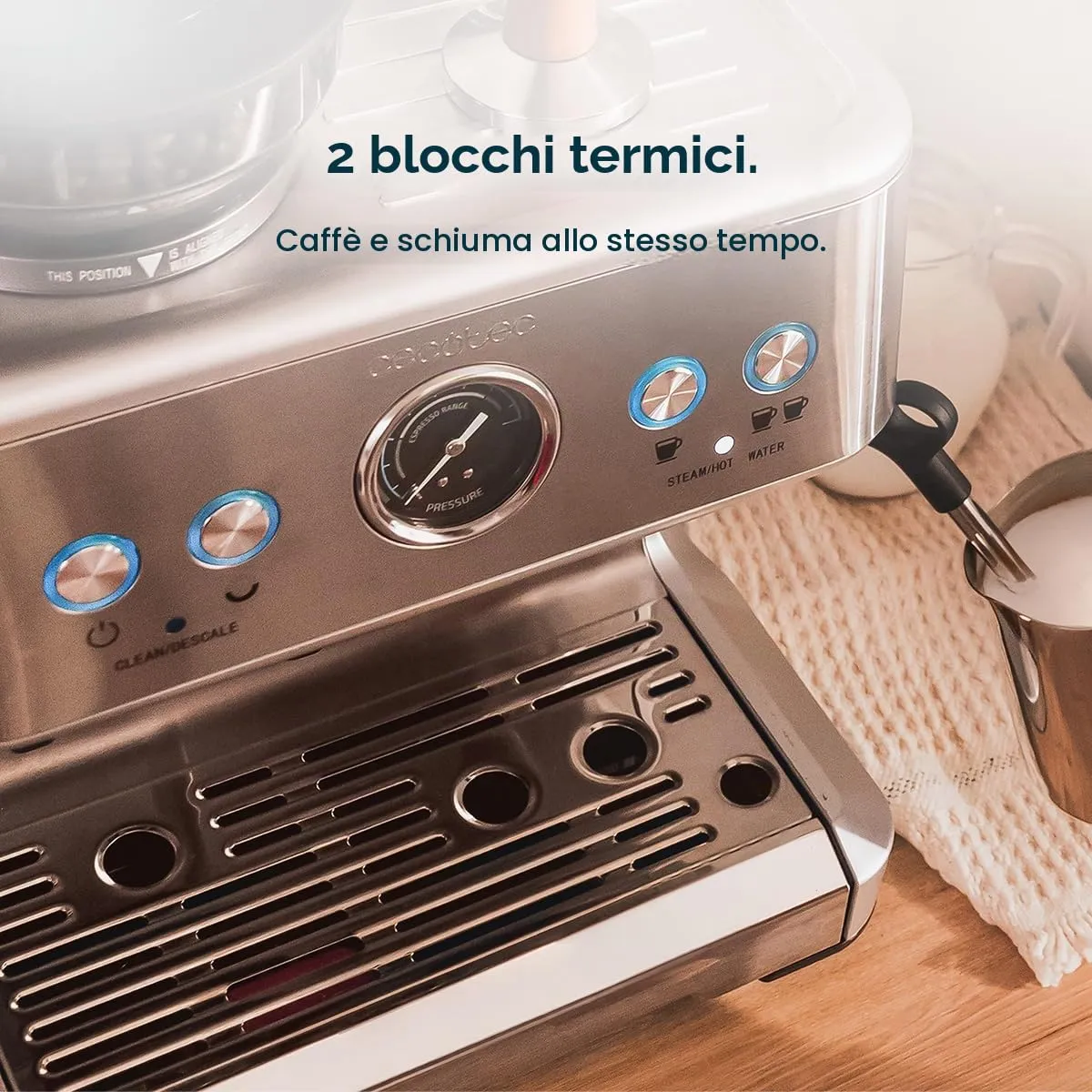 Cecotec Power Espresso 20 Barista Macchina da Caffè Espresso 20 Bar, 2250W, 2 Thermoblock, Macinacaffè con 20 livelli e Manometro - immagine 4