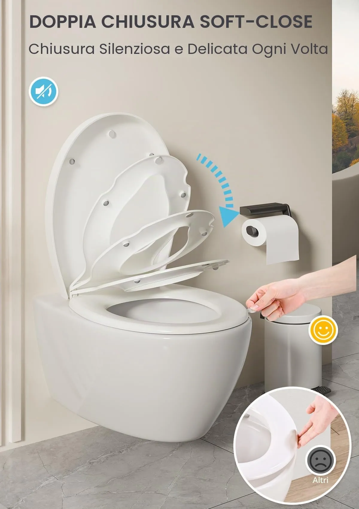 YEAUPE PRO Tavoletta WC Forma O con Riduttore Bambini e Chiusura Rallentata - immagine 3