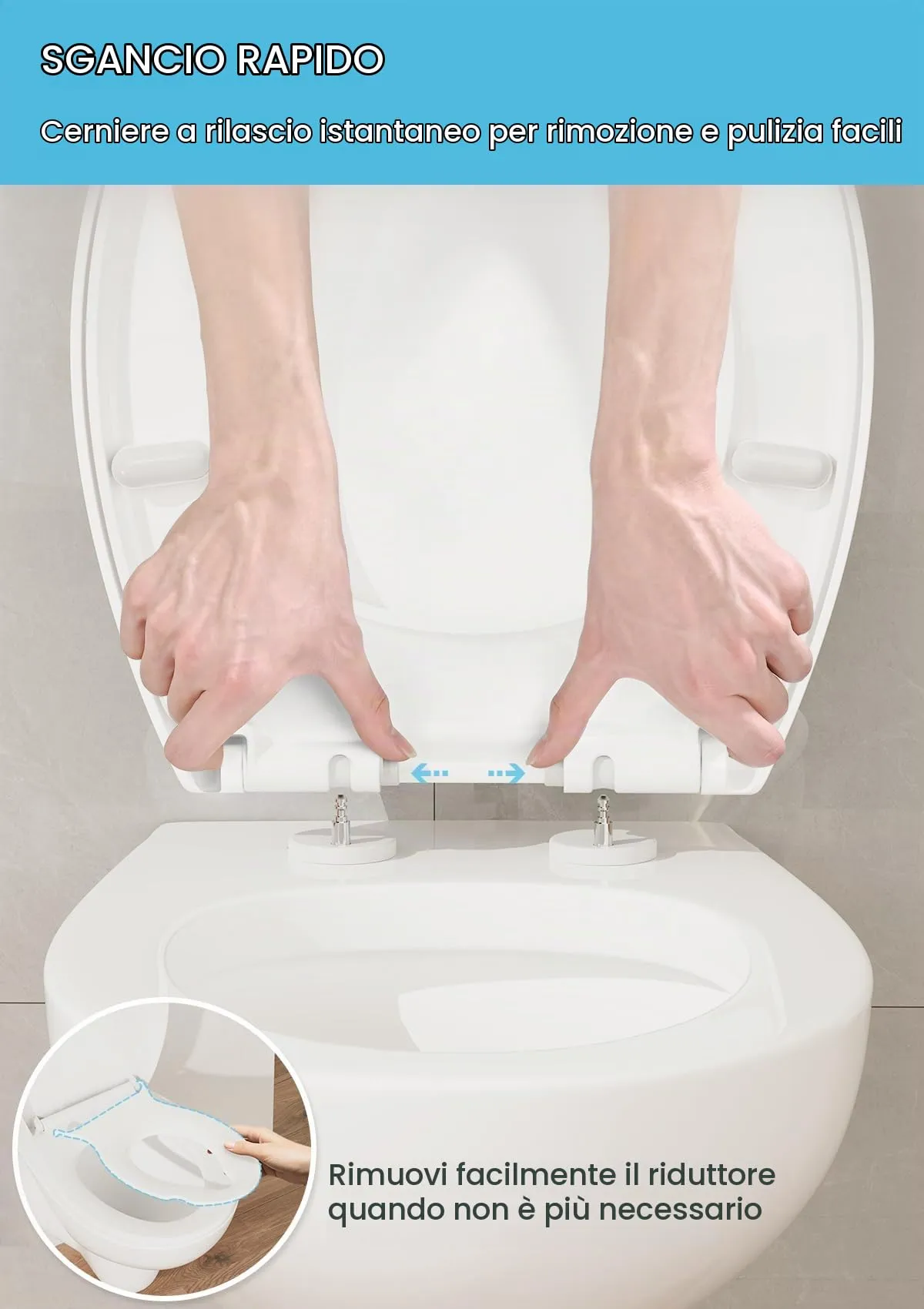 YEAUPE PRO Tavoletta WC Forma O con Riduttore Bambini e Chiusura Rallentata - immagine 5