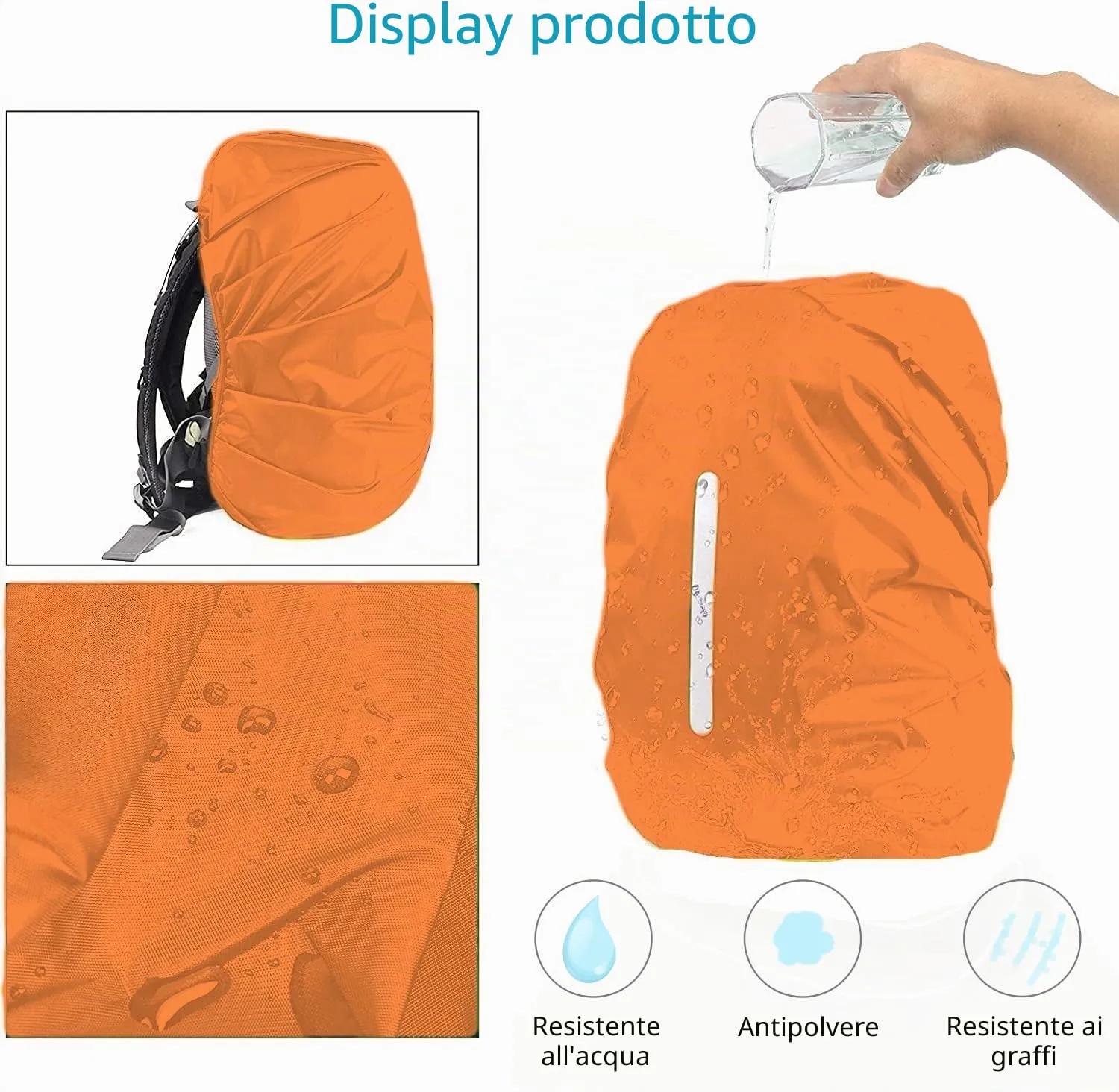 GUKOY Copertura antipioggia impermeabile per zaino con fibbia riflettente, Arancione, XS (8-17L) - immagine 2