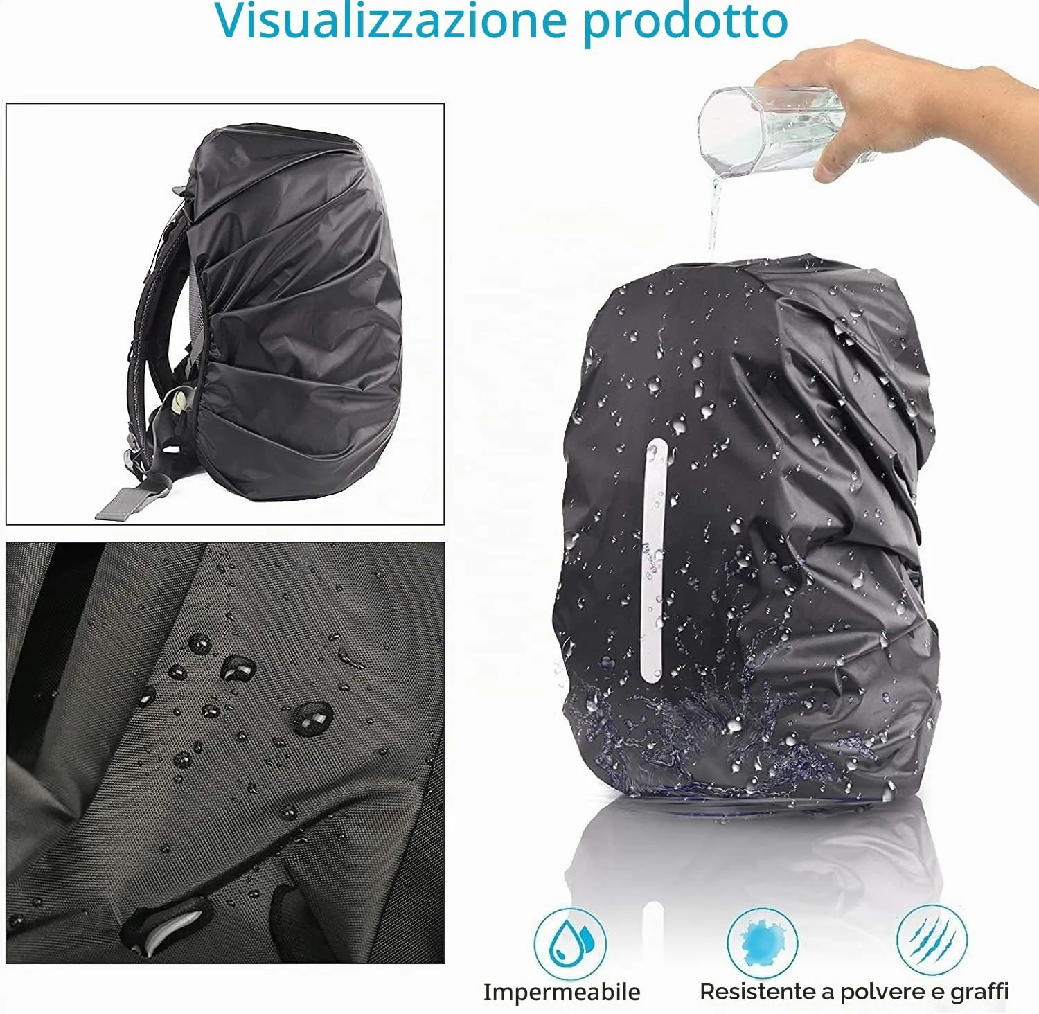 GUKOY Copertura antipioggia impermeabile per zaino con cinghia riflettente, Nero, XS (8-17 L) - immagine 2