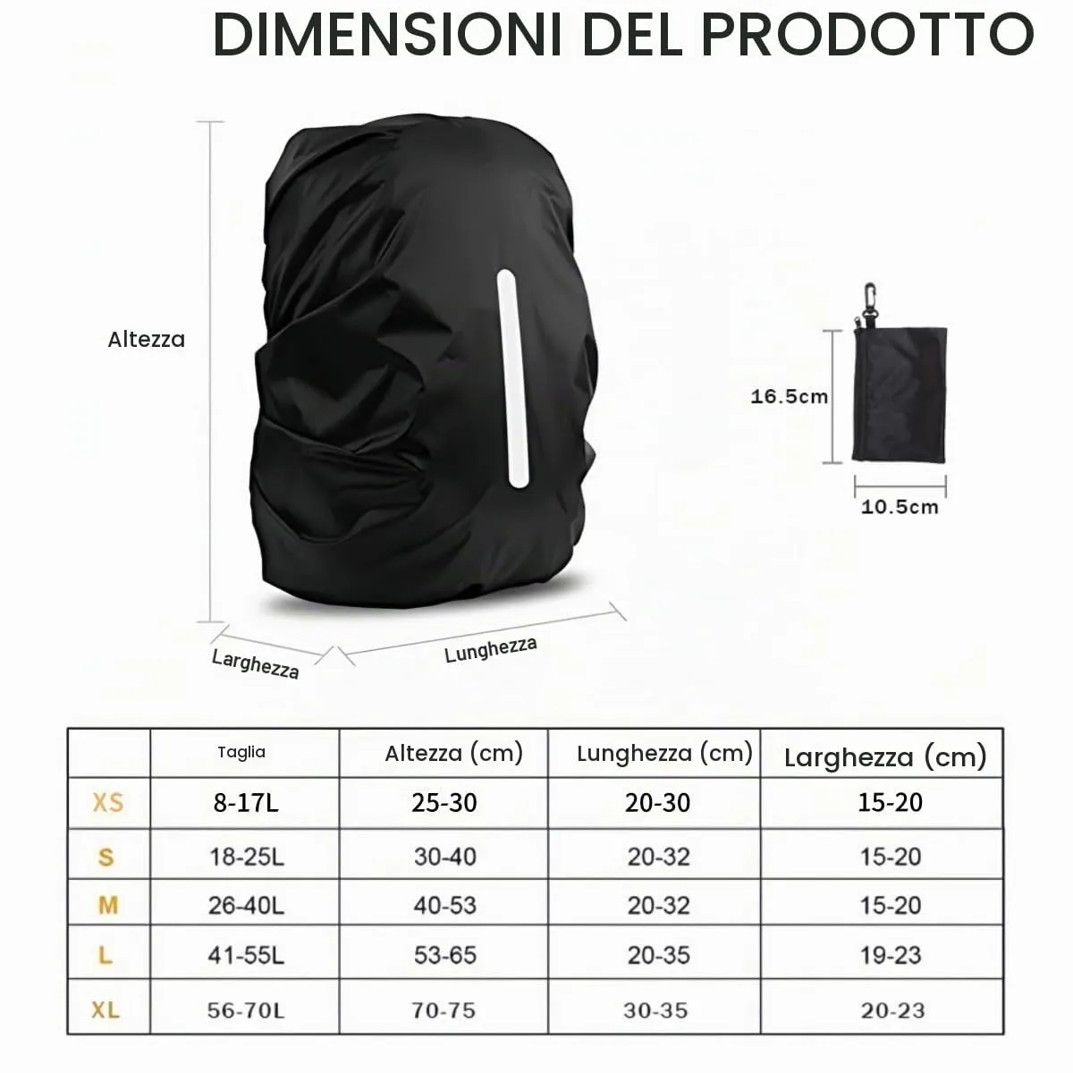 GUKOY Copertura antipioggia impermeabile per zaino con cinghia riflettente, Nero, XS (8-17 L) - immagine 5