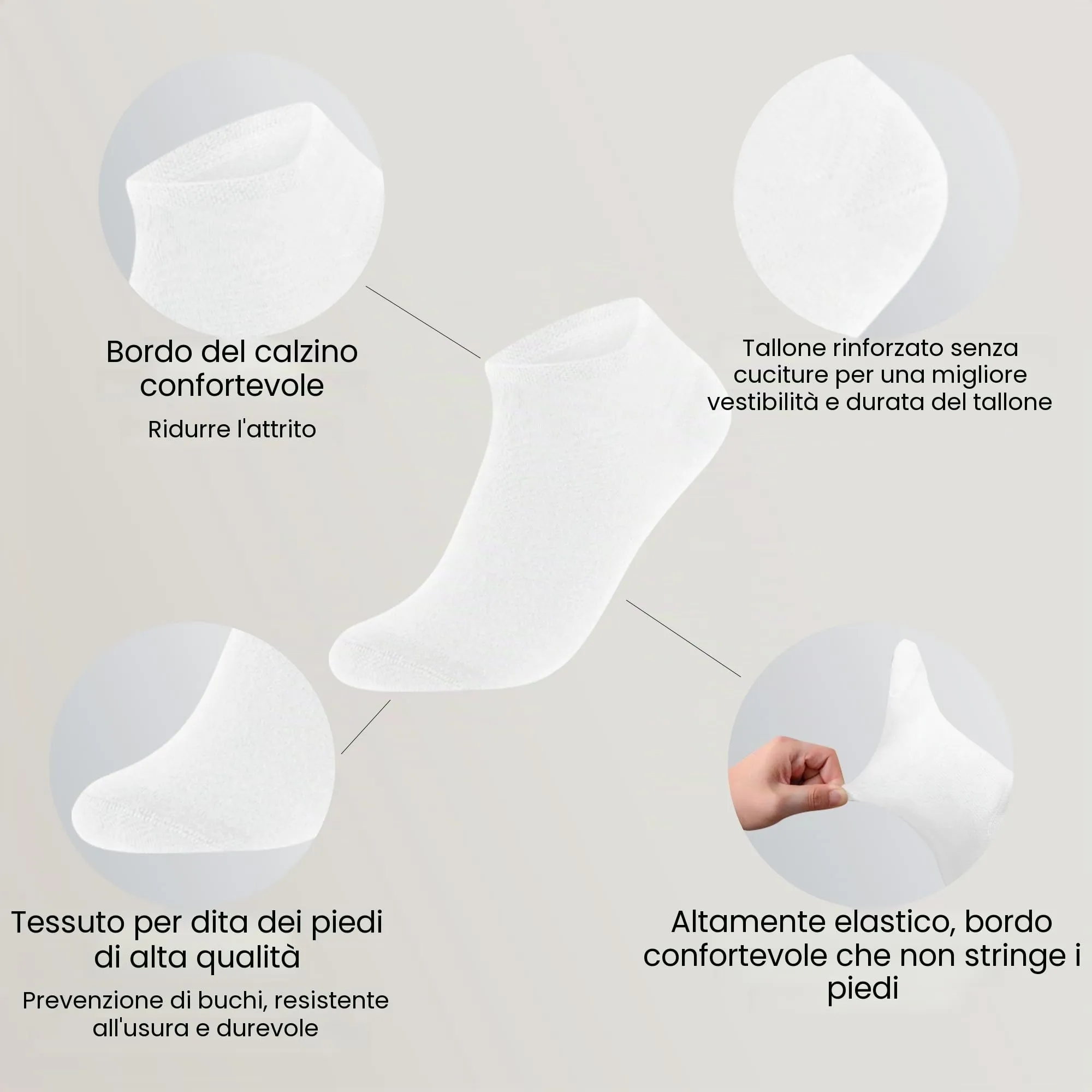 Lakpoau Calzini Corti Uomo in Cotone, 12 Paia, Bianche e Grigie - immagine 3