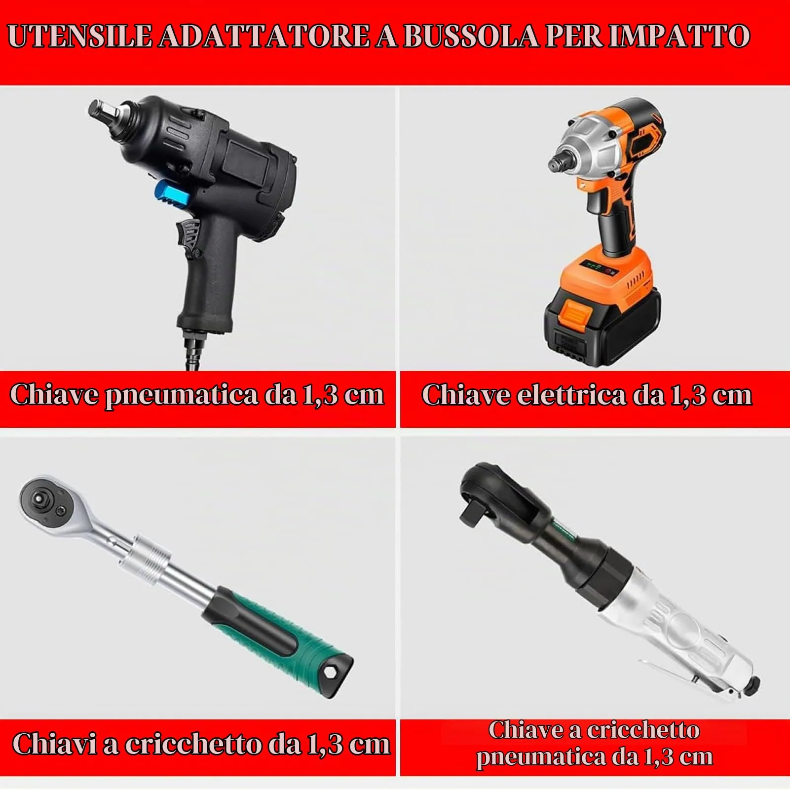 Flewdart Bussola Lunga Esagonale 1/2" 32mm, Acciaio al Cromo Molibdeno CR-MO, Lunghezza 78 mm - immagine 3