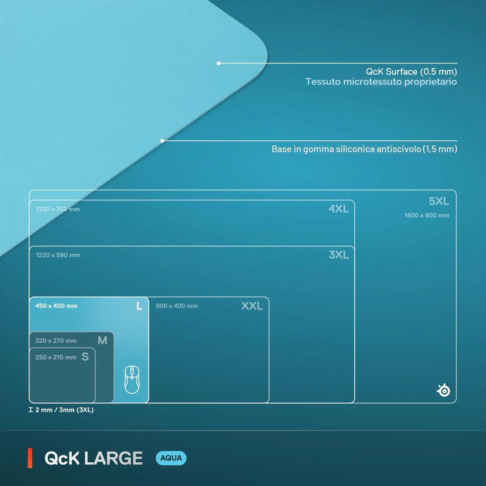 SteelSeries QcK Cloth Gaming Mouse Pad, Large, Aqua - immagine 5