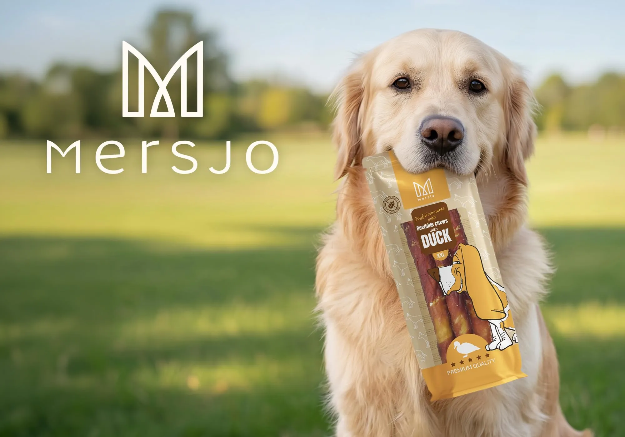 MERSJO Snack per cani XXL Bastoncini masticativi in pelle bovina e fegato d'anatra, 4 x 240 g, 24-25 cm - immagine 2