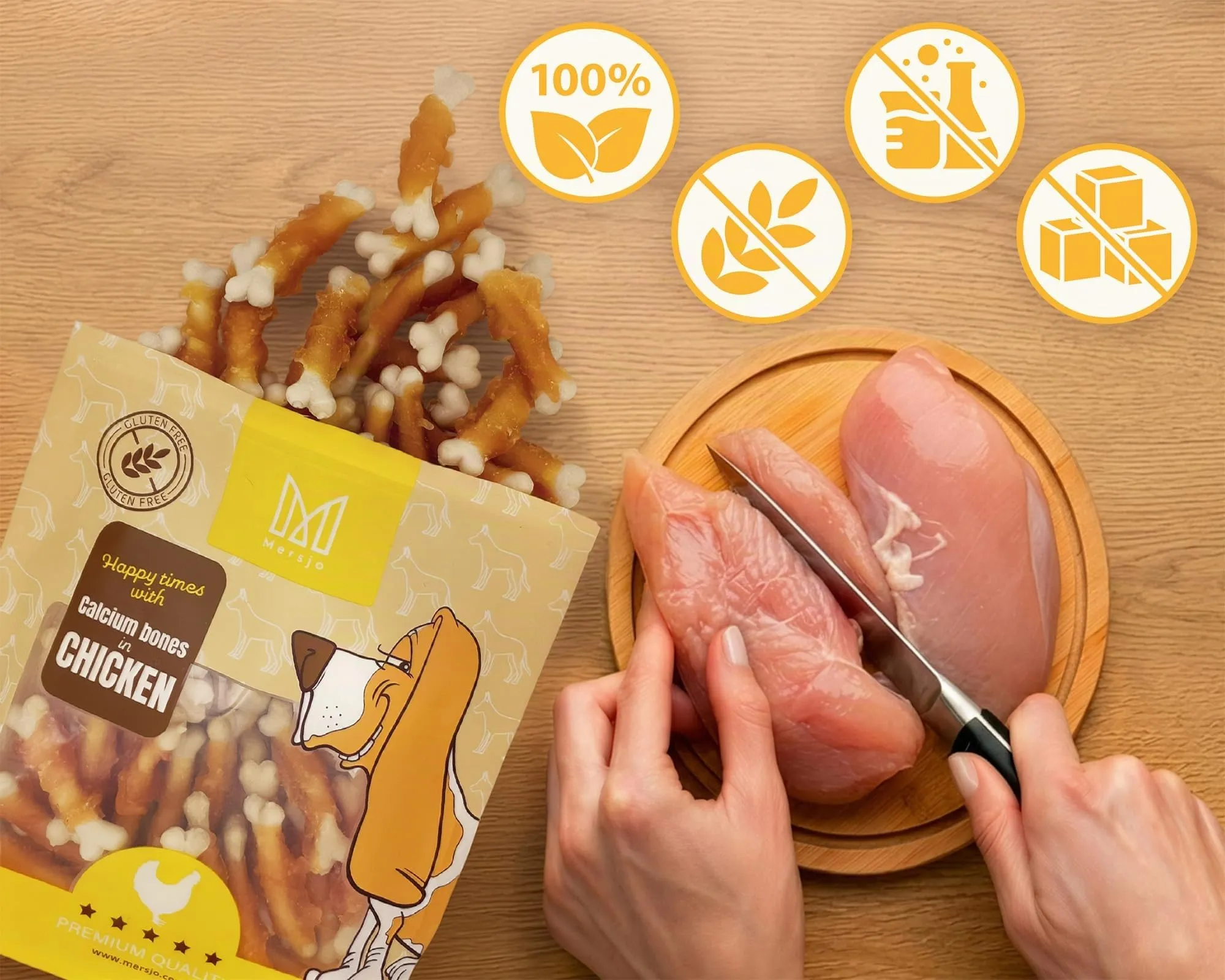 MERSJO Snack per cani con pollo e calcio, 2 x 500 g - immagine 4