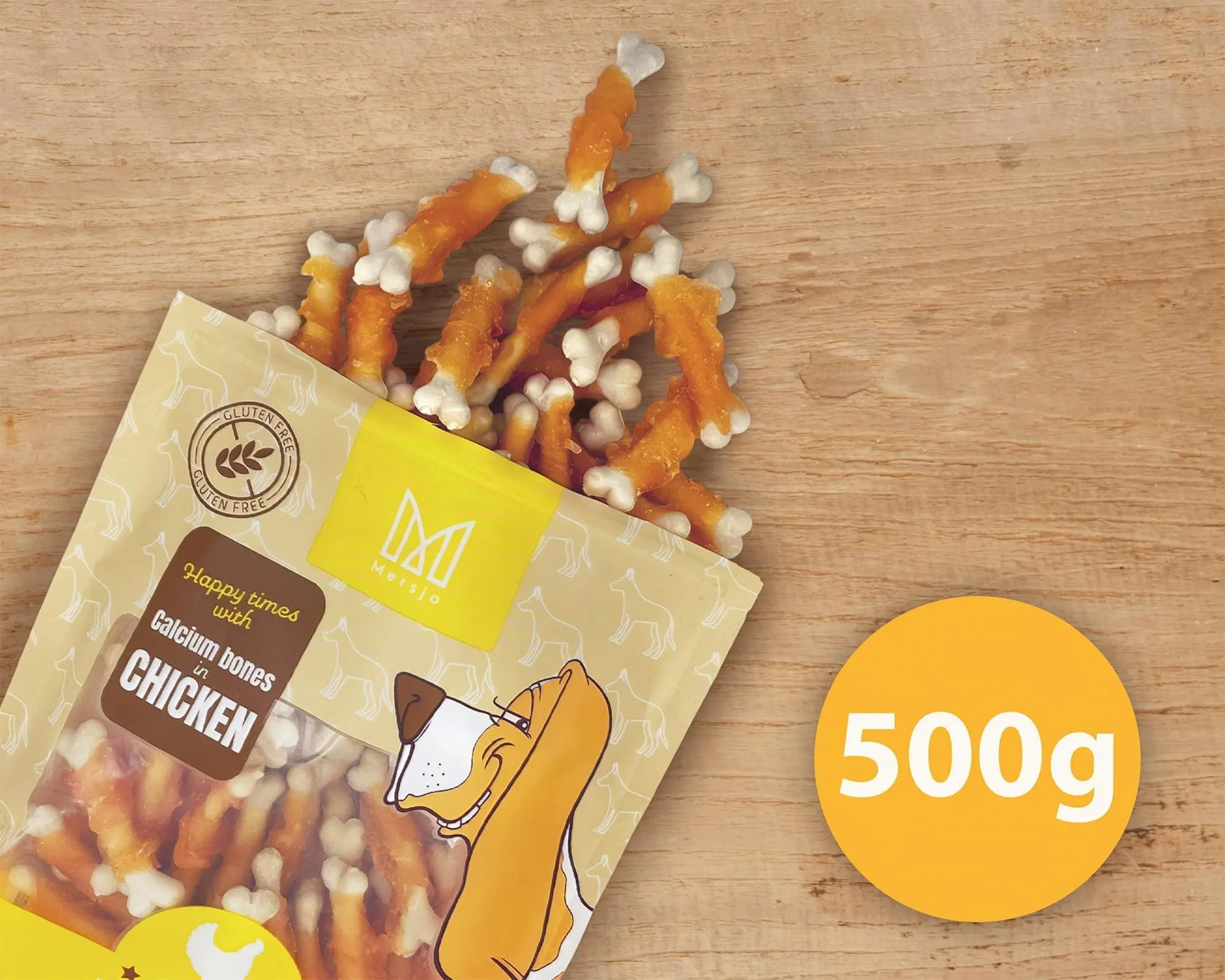 MERSJO Snack per cani con pollo e calcio, 2 x 500 g - immagine 6