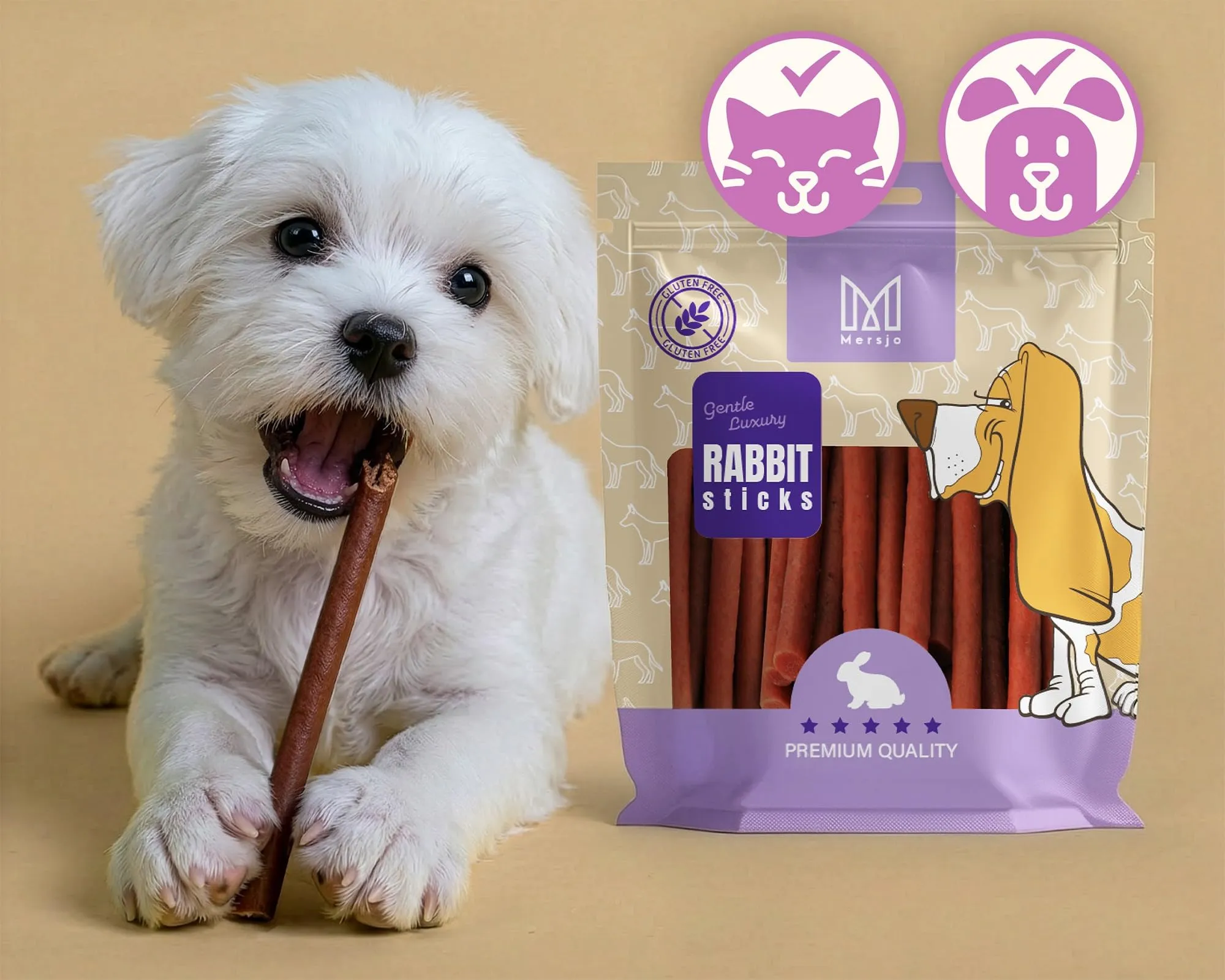 MERSJO Snack per cani al coniglio morbido, senza cereali e zucchero, 500 g (Confezione da 2) - immagine 4