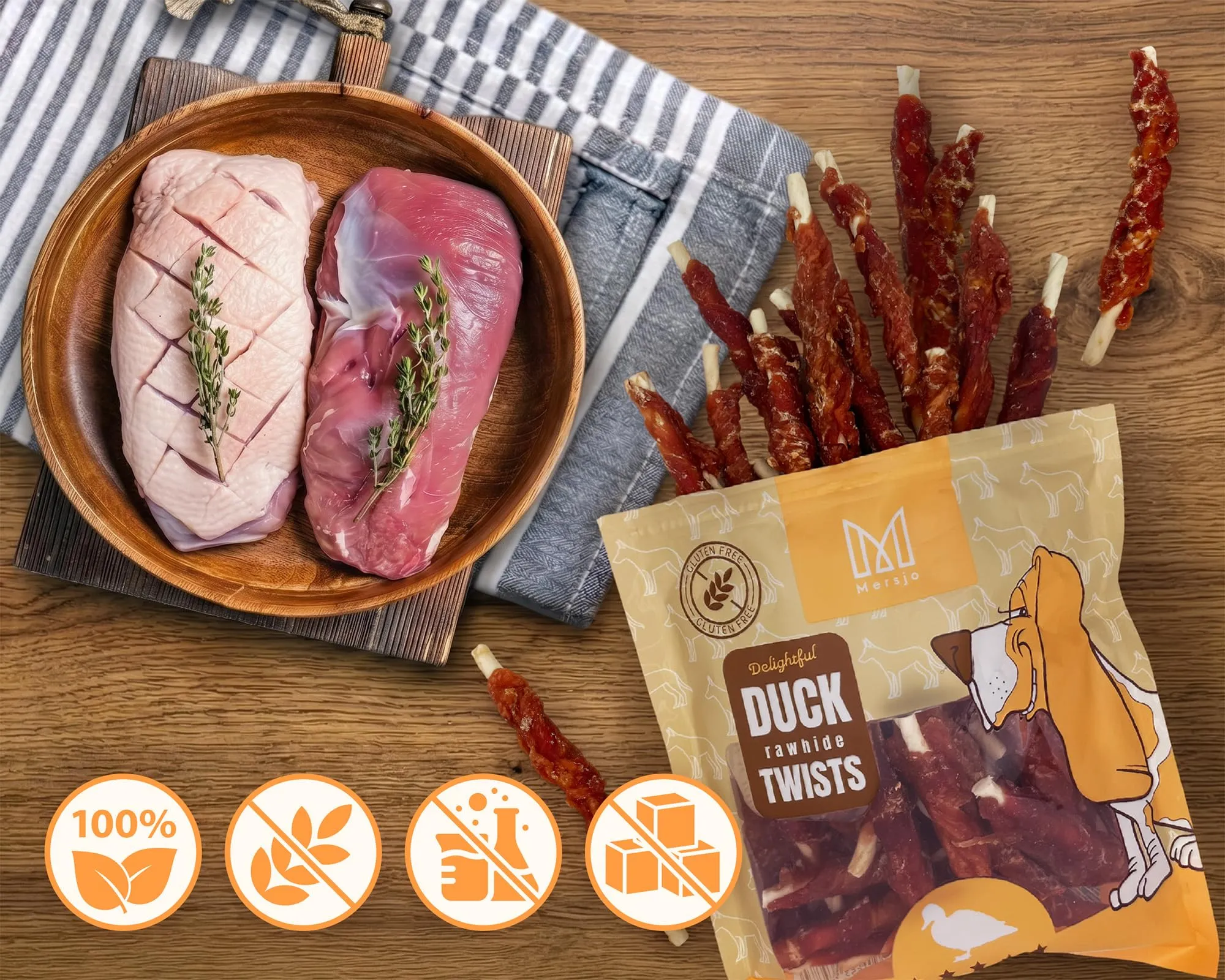 MERSJO Snack per cani Twist, Pelle grezza e carne di anatra, 2 x 500 g, 12-13 cm - immagine 4