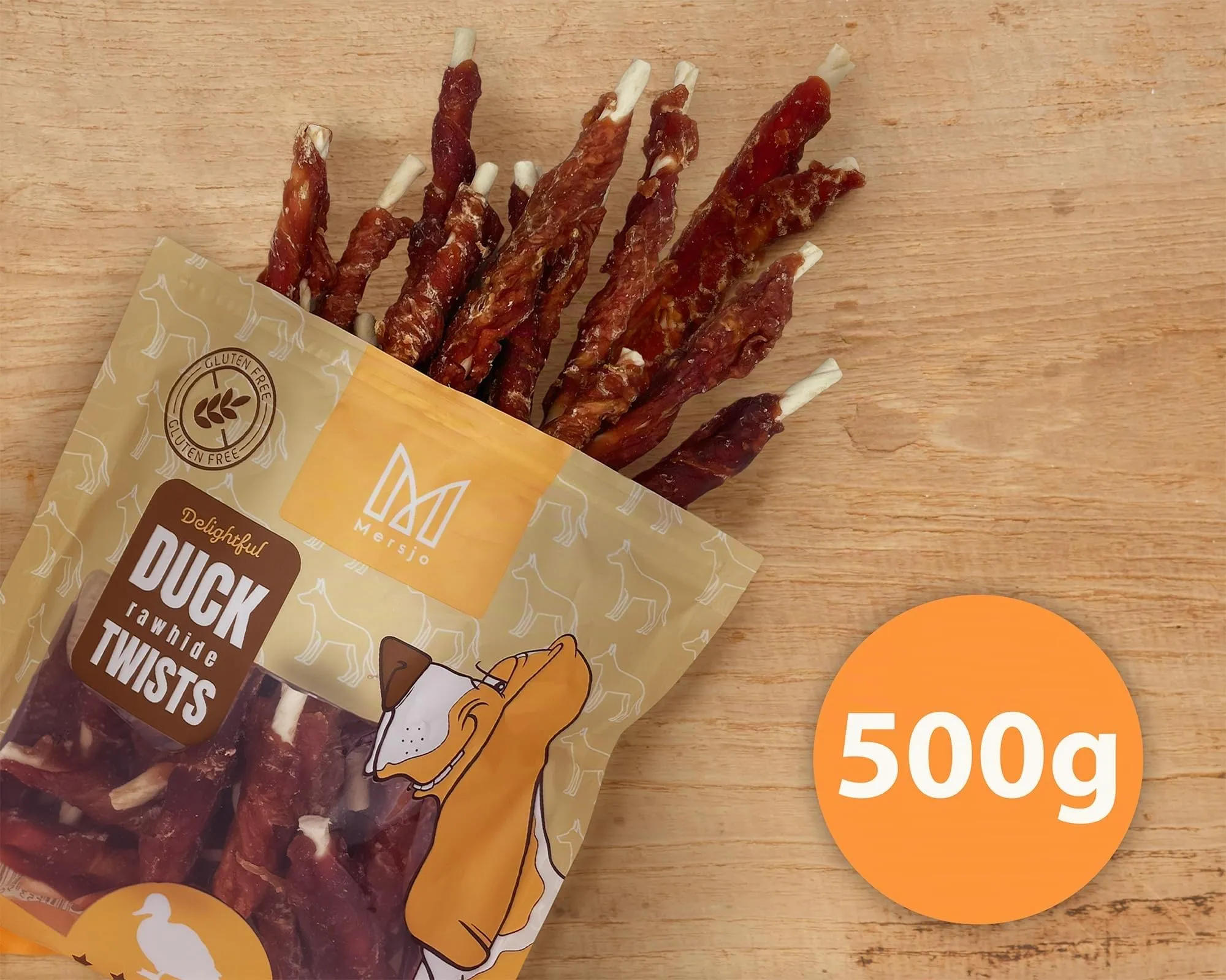 MERSJO Snack per cani Twist, Pelle grezza e carne di anatra, 2 x 500 g, 12-13 cm - immagine 6