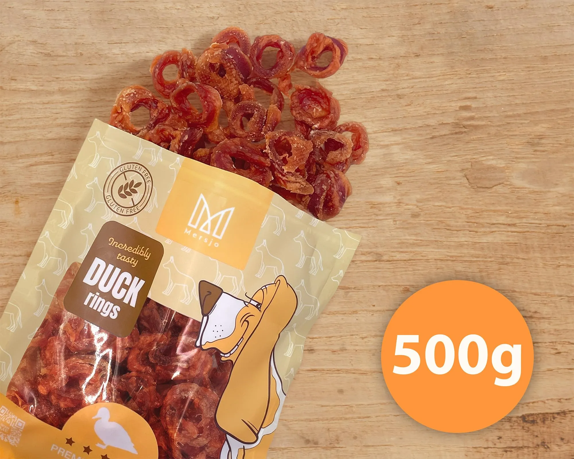 MERSJO Hundeleckerlis Duck Rings, 95% carne d'anatra, senza cereali, 2 x 500 g - immagine 6