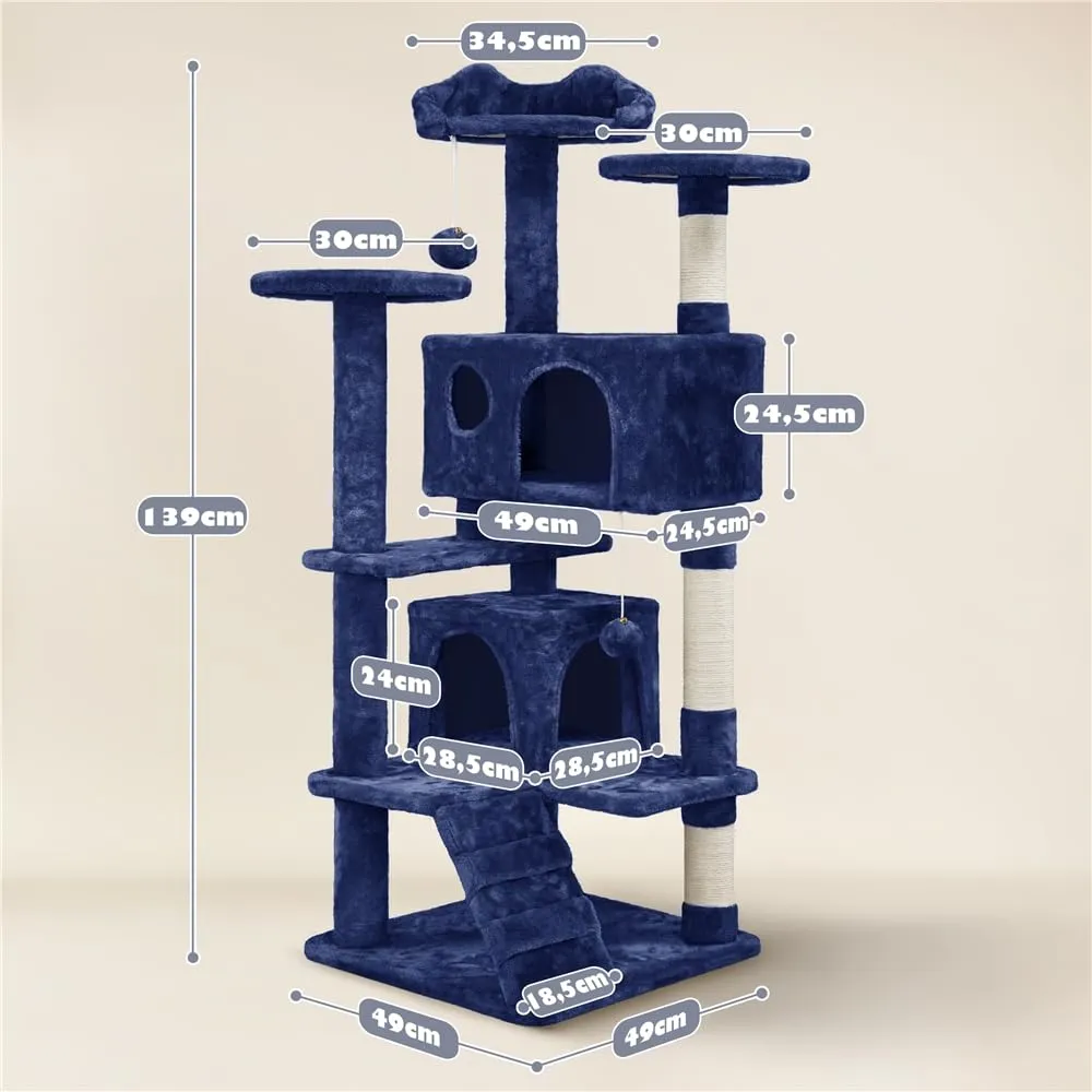 Yaheetech Albero Tiragraffi per Gatti 139 cm, Blu Marino - immagine 2