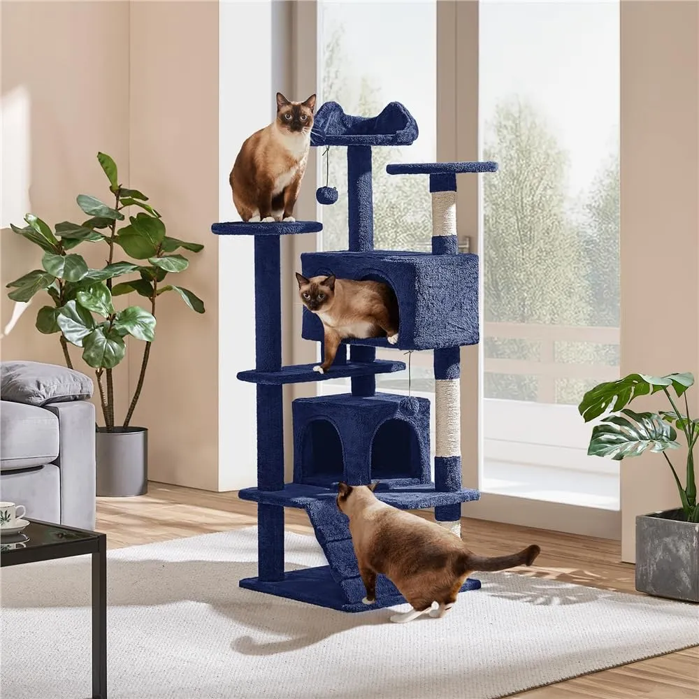 Yaheetech Albero Tiragraffi per Gatti 139 cm, Blu Marino - immagine 3