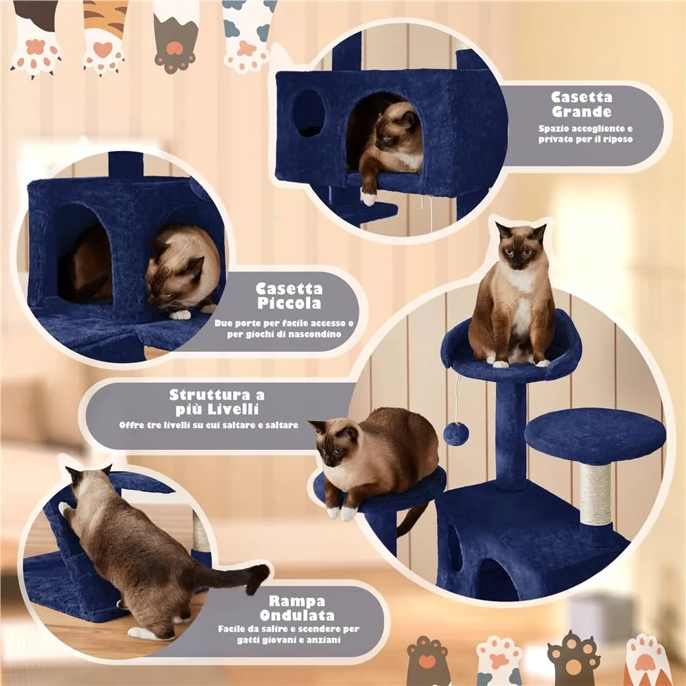 Yaheetech Albero Tiragraffi per Gatti 139 cm, Blu Marino - immagine 4