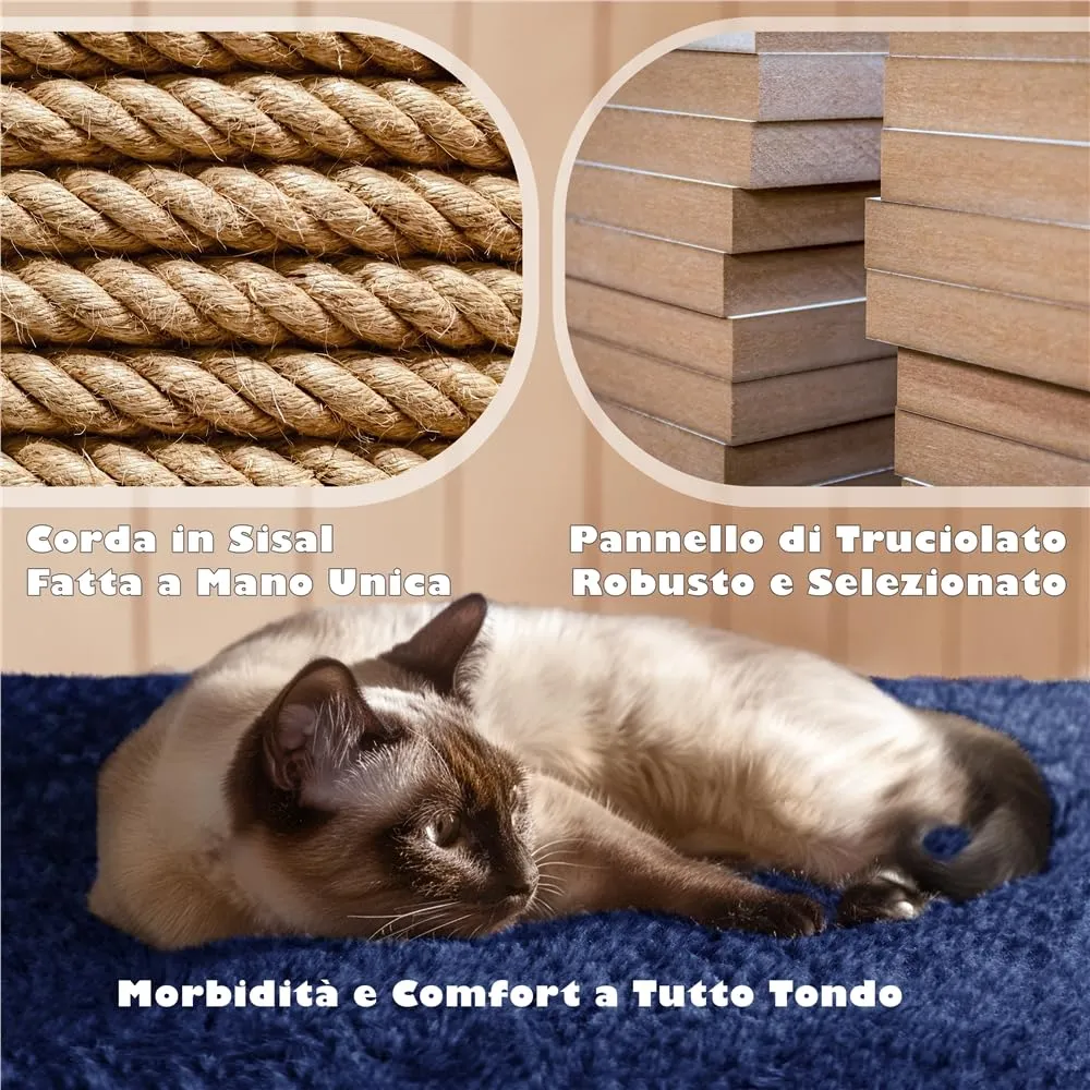Yaheetech Albero Tiragraffi per Gatti 139 cm, Blu Marino - immagine 5