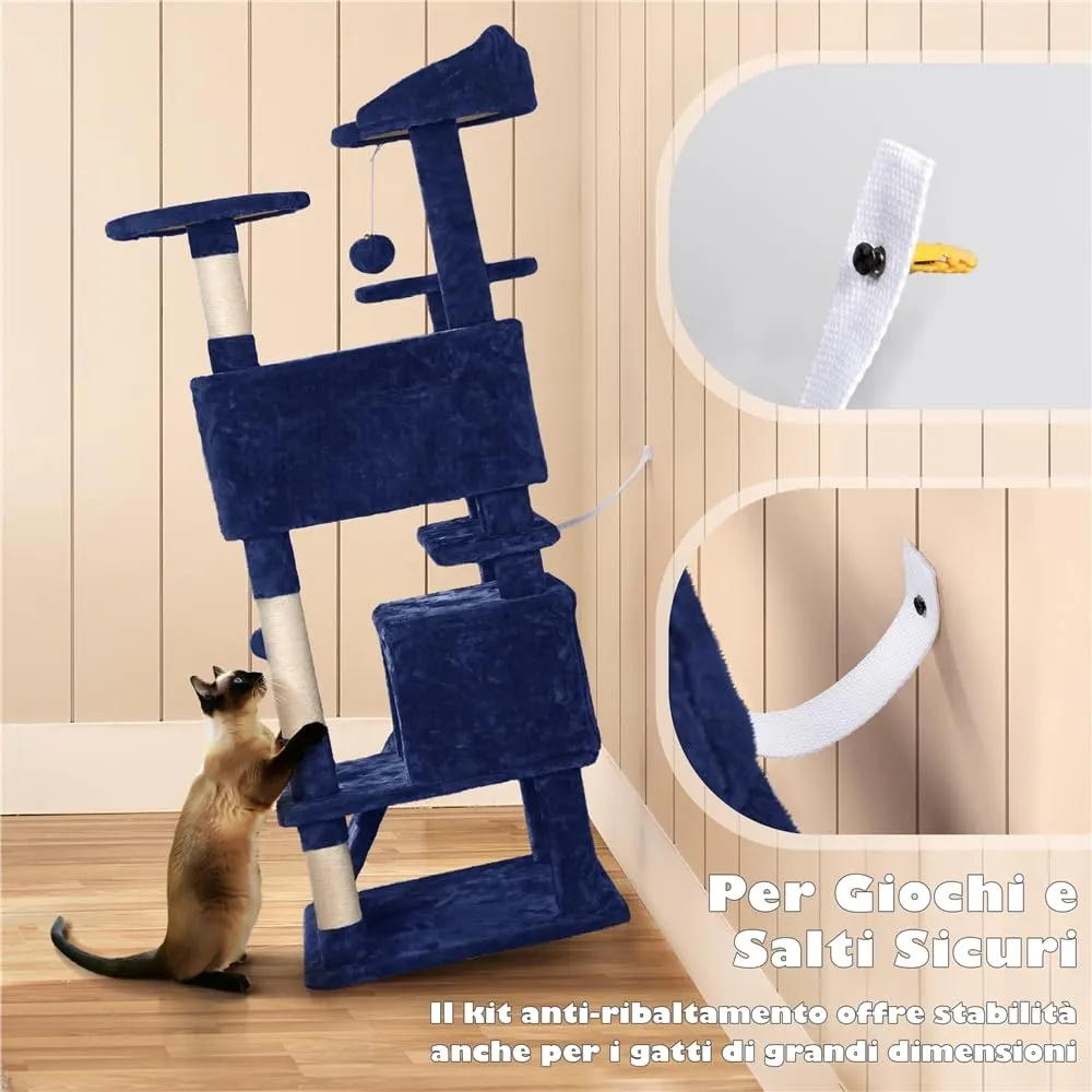 Yaheetech Albero Tiragraffi per Gatti 139 cm, Blu Marino - immagine 6