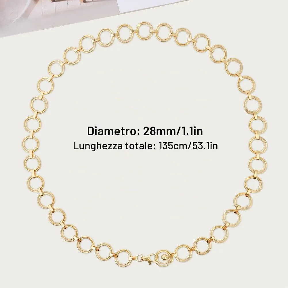 Alaoo Cintura Gioiello Donna in Catena di Metallo, Oro, 135cm, 28mm - immagine 2