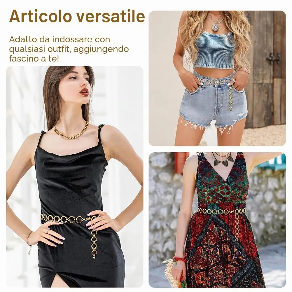 Alaoo Cintura Gioiello Donna in Catena di Metallo, Oro, 135cm, 28mm - immagine 5