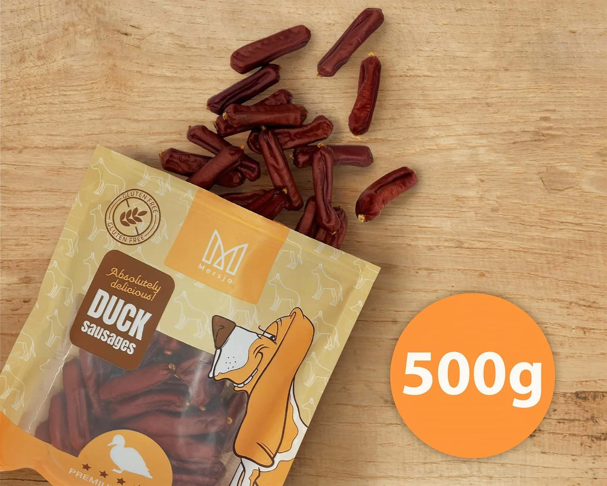 MERSJO Snack Premium per Cani con Salsicce di Anatra, 2x500g, Senza Glutine, 90% Carne di Anatra - immagine 6