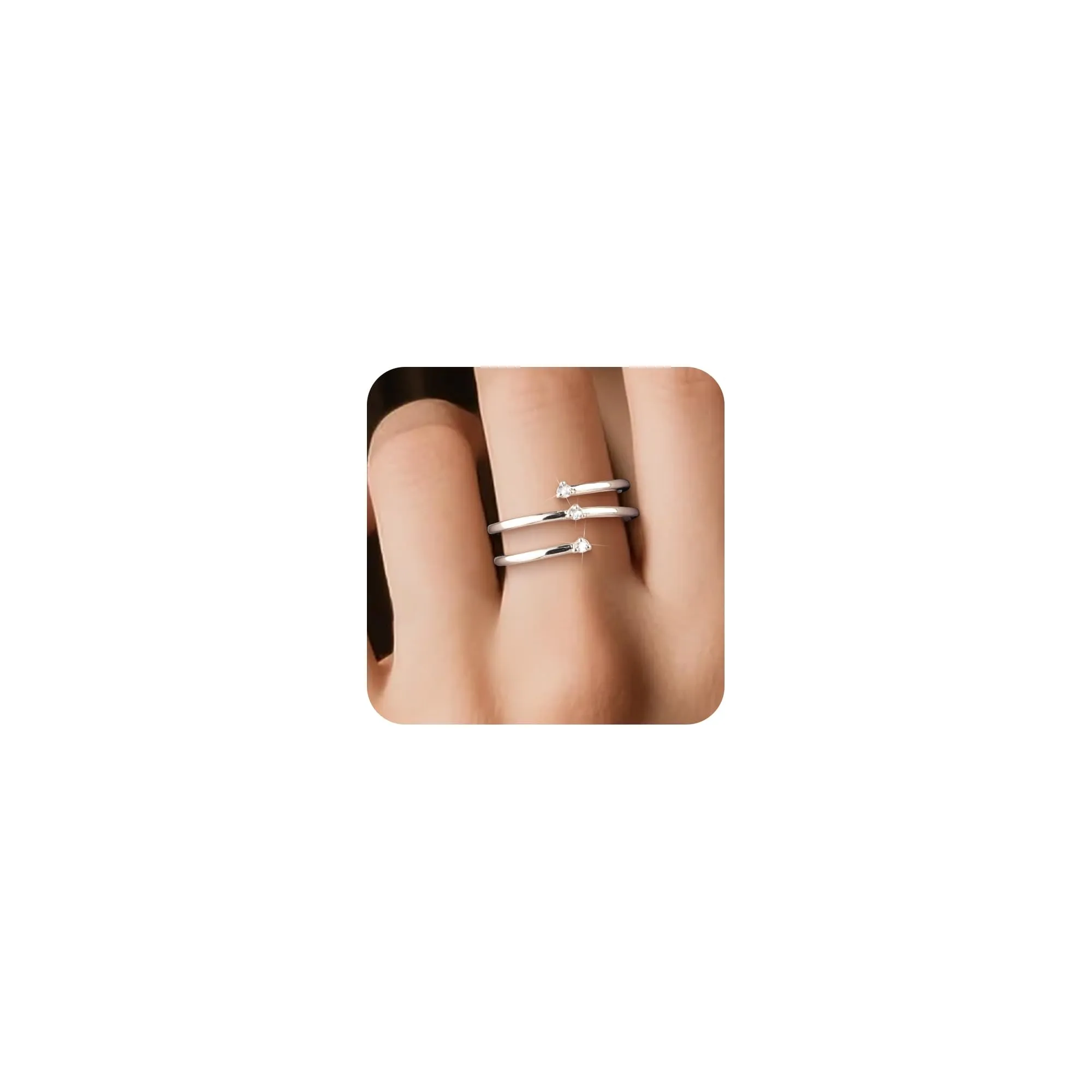 ALEXCRAFT Anelli Donna in Acciaio Regolabili Intrecciati 3 Fili con Zirconi - immagine 2