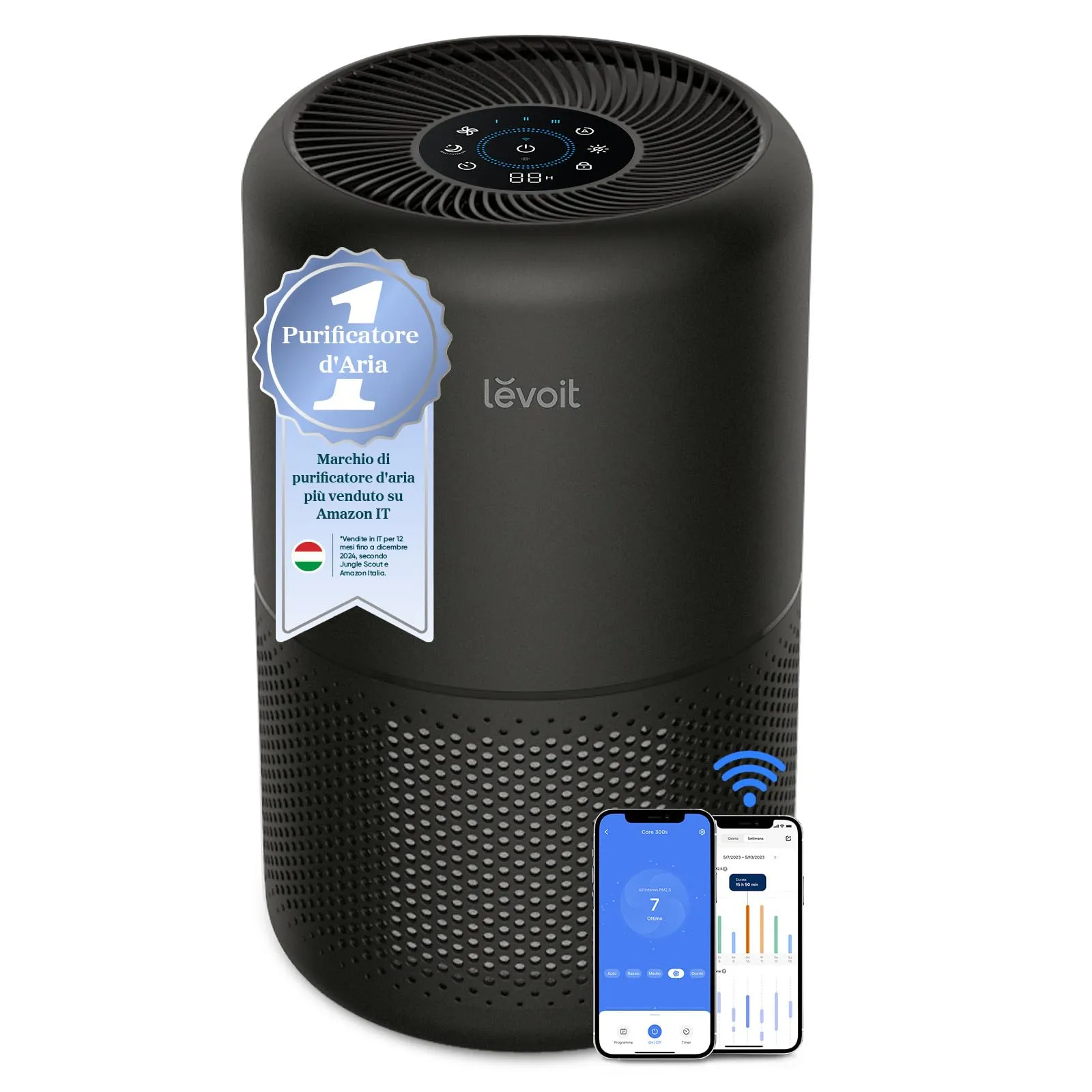 Levoit Core 300S Purificatore d'Aria Smart, CADR 258m³/h, 54㎡, Nero - immagine 1