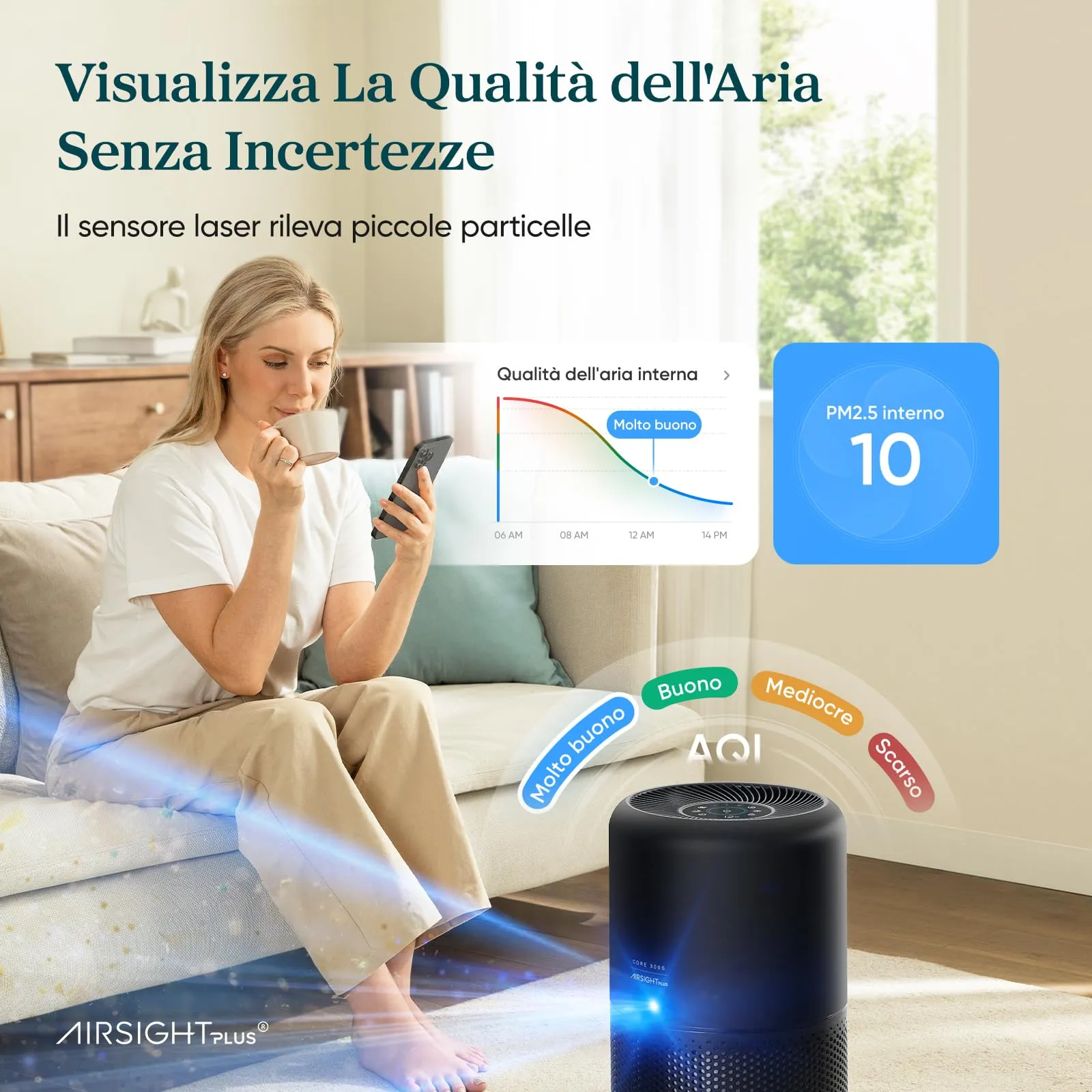 Levoit Core 300S Purificatore d'Aria Smart, CADR 258m³/h, 54㎡, Nero - immagine 2