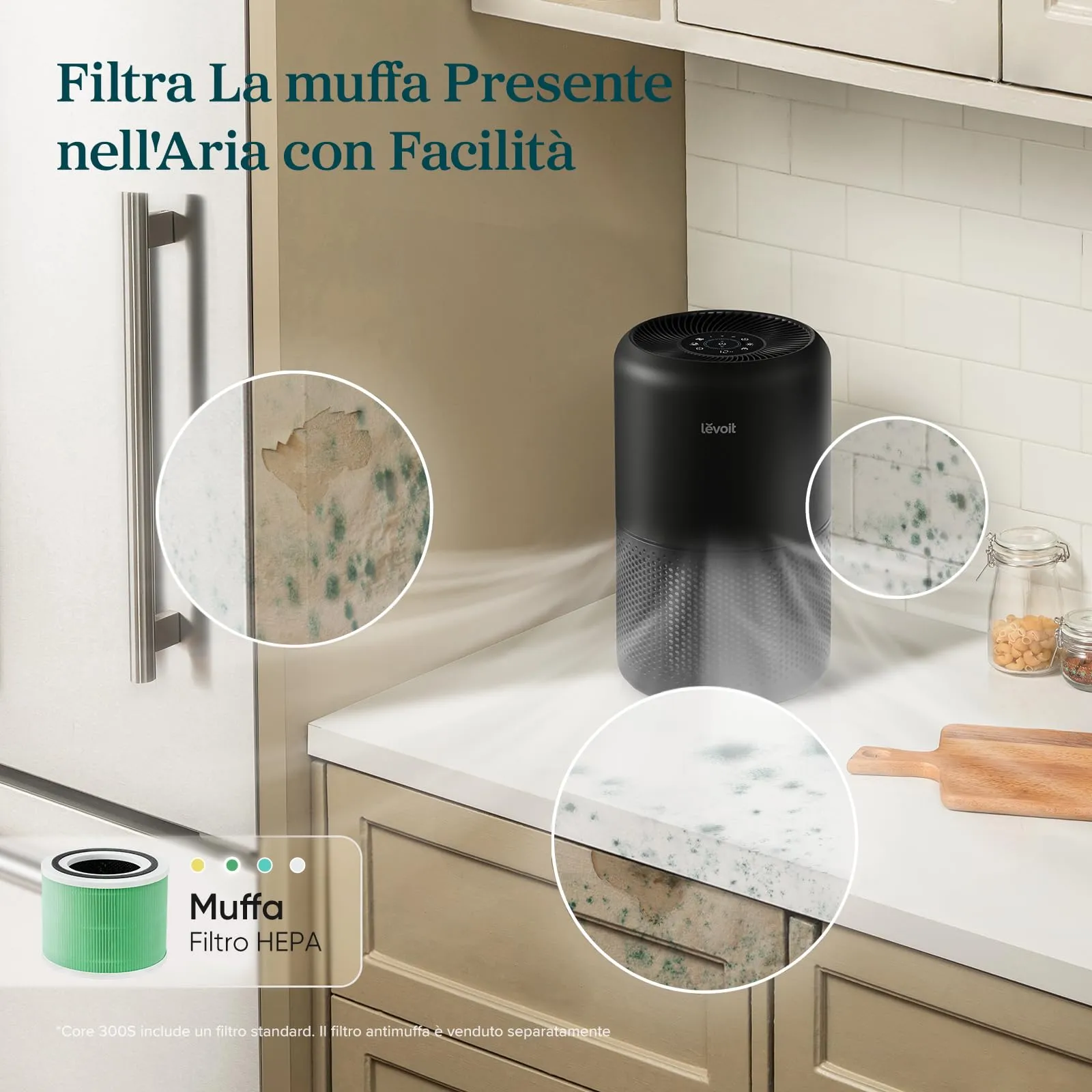 Levoit Core 300S Purificatore d'Aria Smart, CADR 258m³/h, 54㎡, Nero - immagine 4