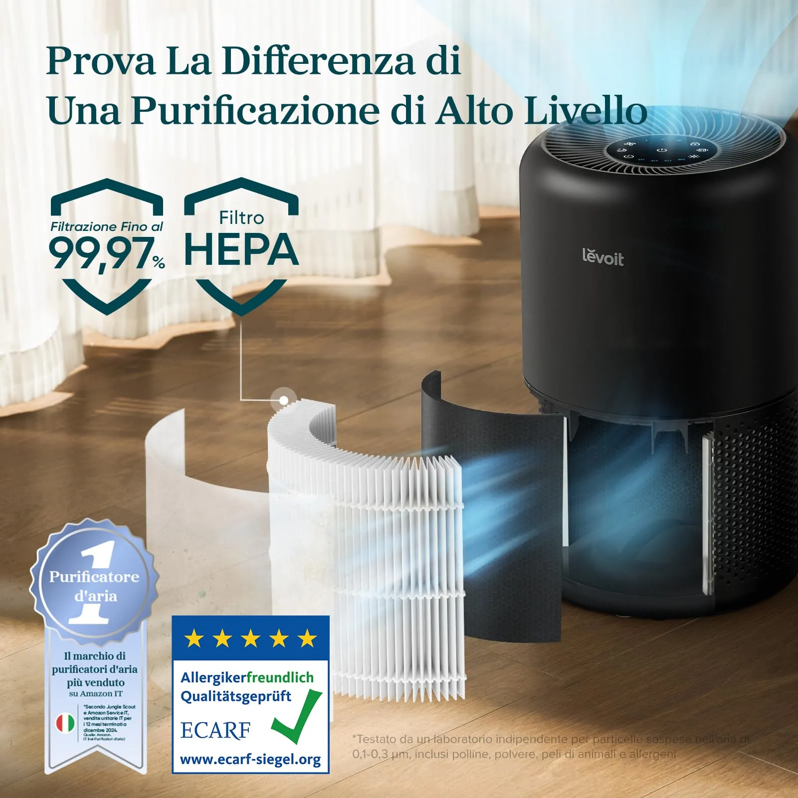 Levoit Core 300S Purificatore d'Aria Smart, CADR 258m³/h, 54㎡, Nero - immagine 5