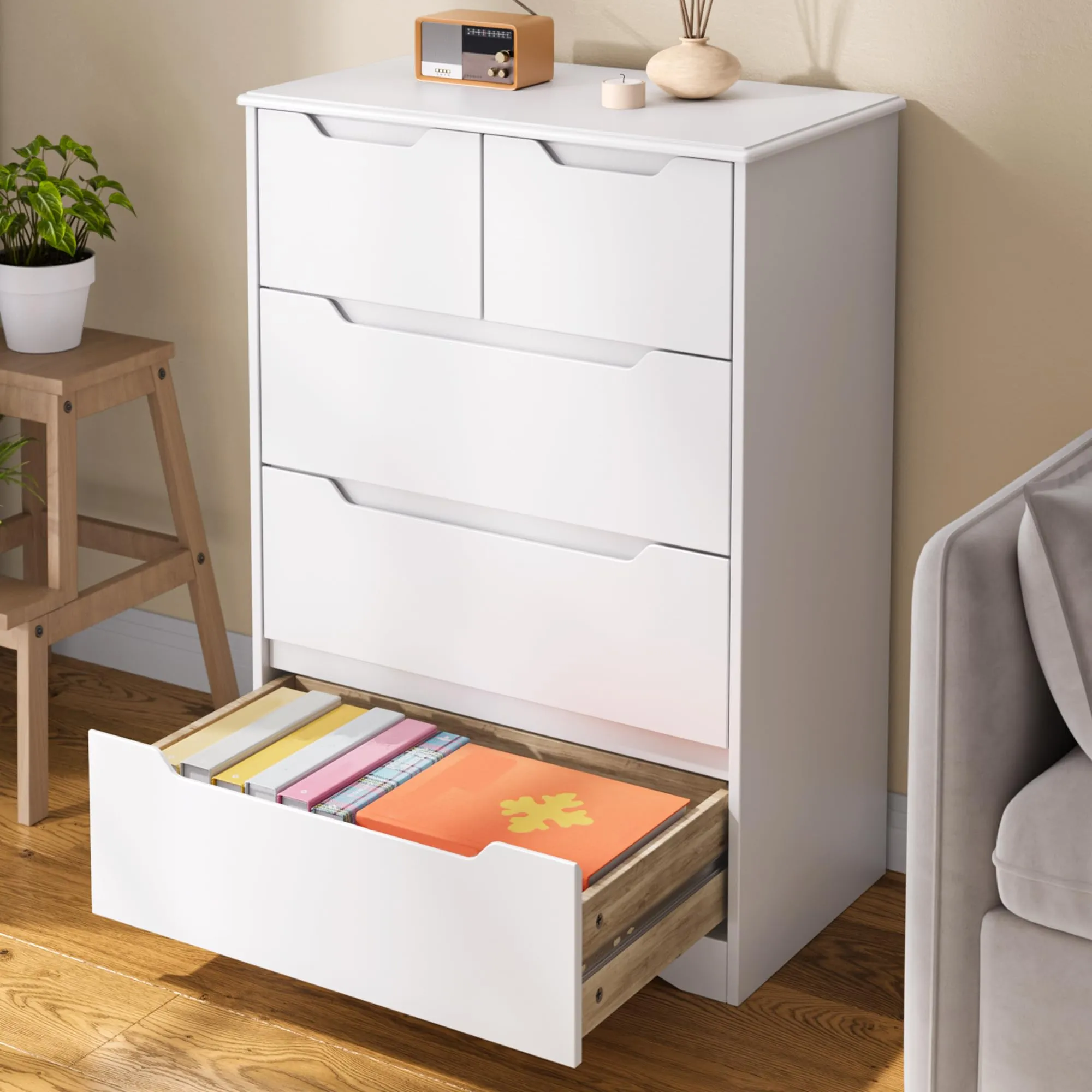 Blishom Cassettiera Camera da Letto con 5 Cassetti, 94 x 72 x 41 cm, Bianco - immagine 3