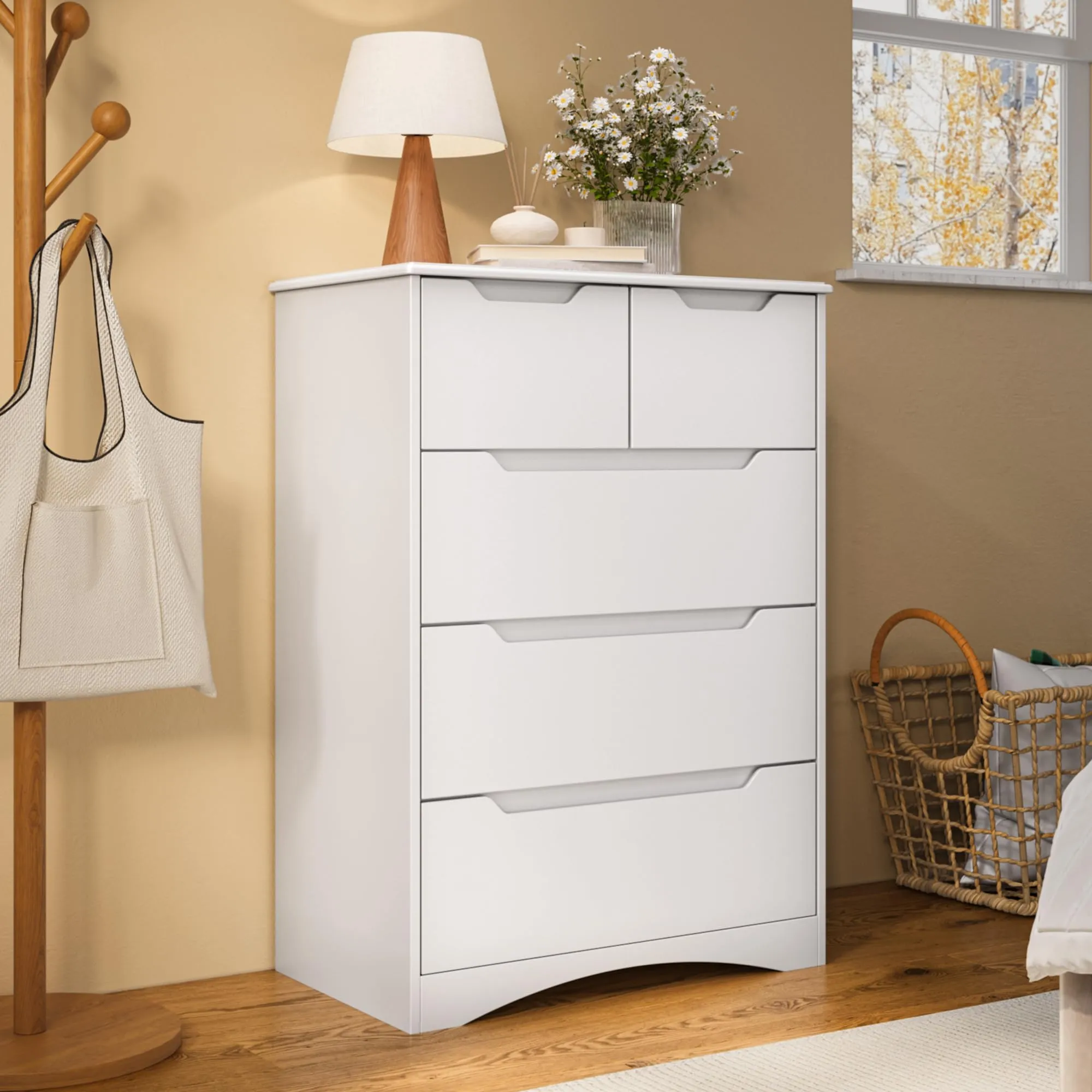 Blishom Cassettiera Camera da Letto con 5 Cassetti, 94 x 72 x 41 cm, Bianco - immagine 7