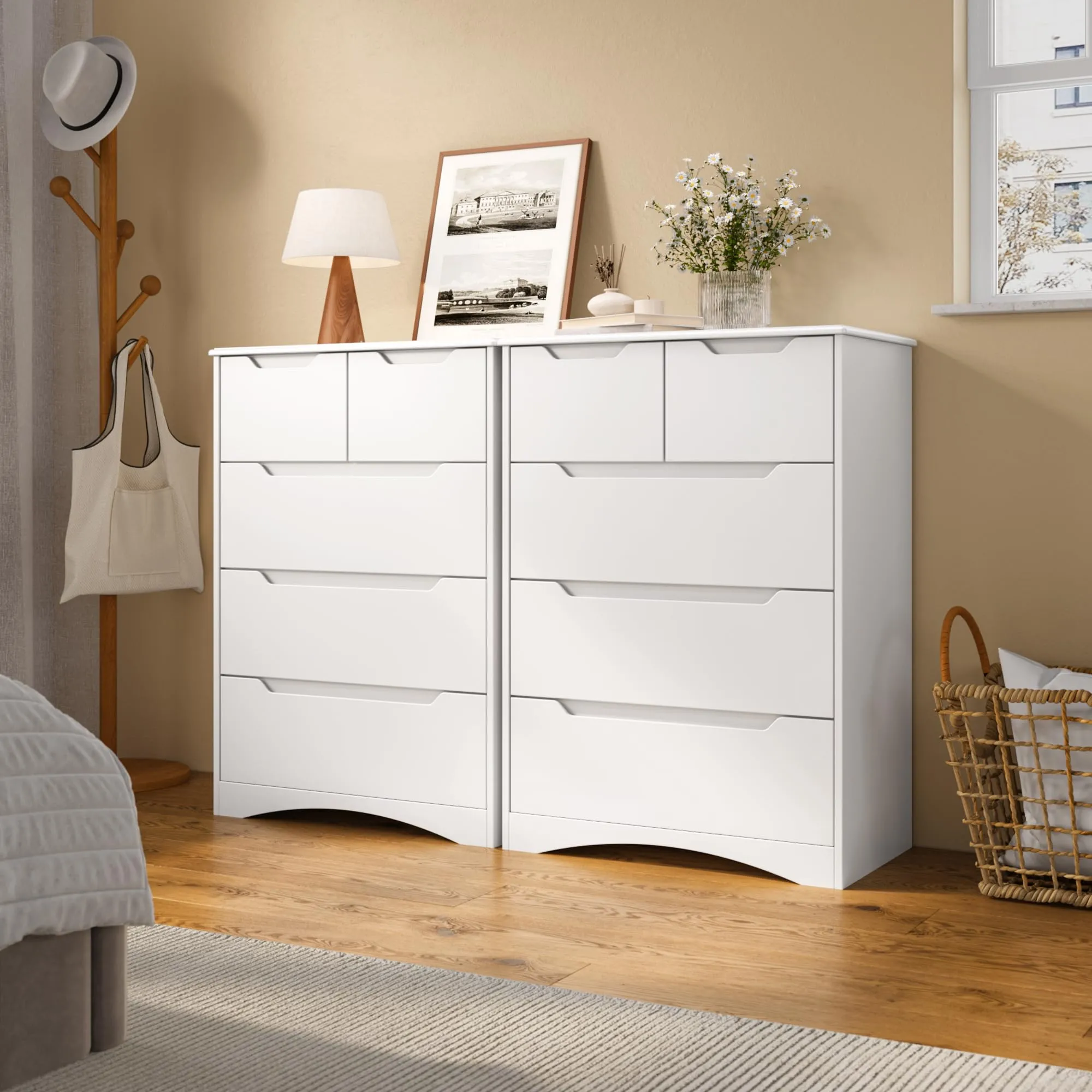 Blishom Cassettiera Camera da Letto con 5 Cassetti, 94 x 72 x 41 cm, Bianco - immagine 8